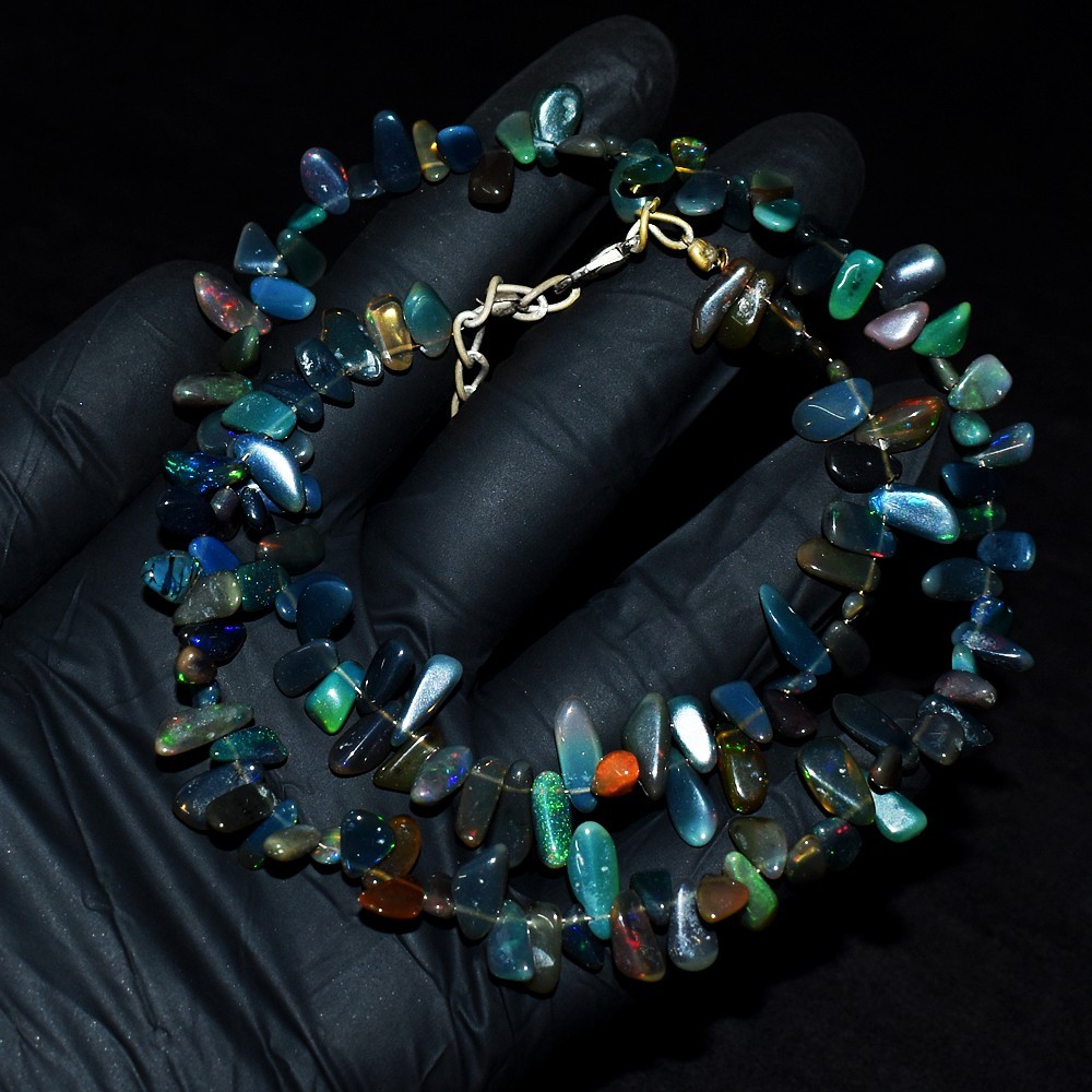 82.00 Cts Wonderful Striking Black Ethiopian Opal Beaded Necklace RK 17 E716