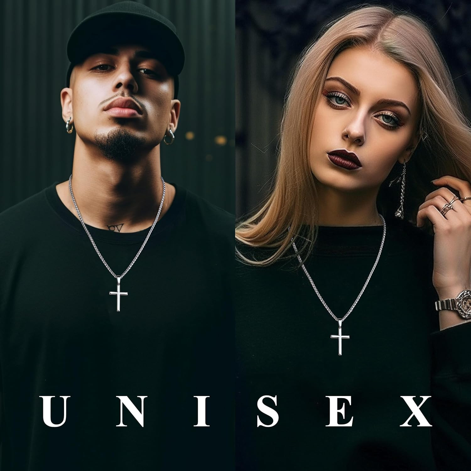 Sterling Silver Cross Necklace with Removable Pendant and Wheat Chain, 16-30