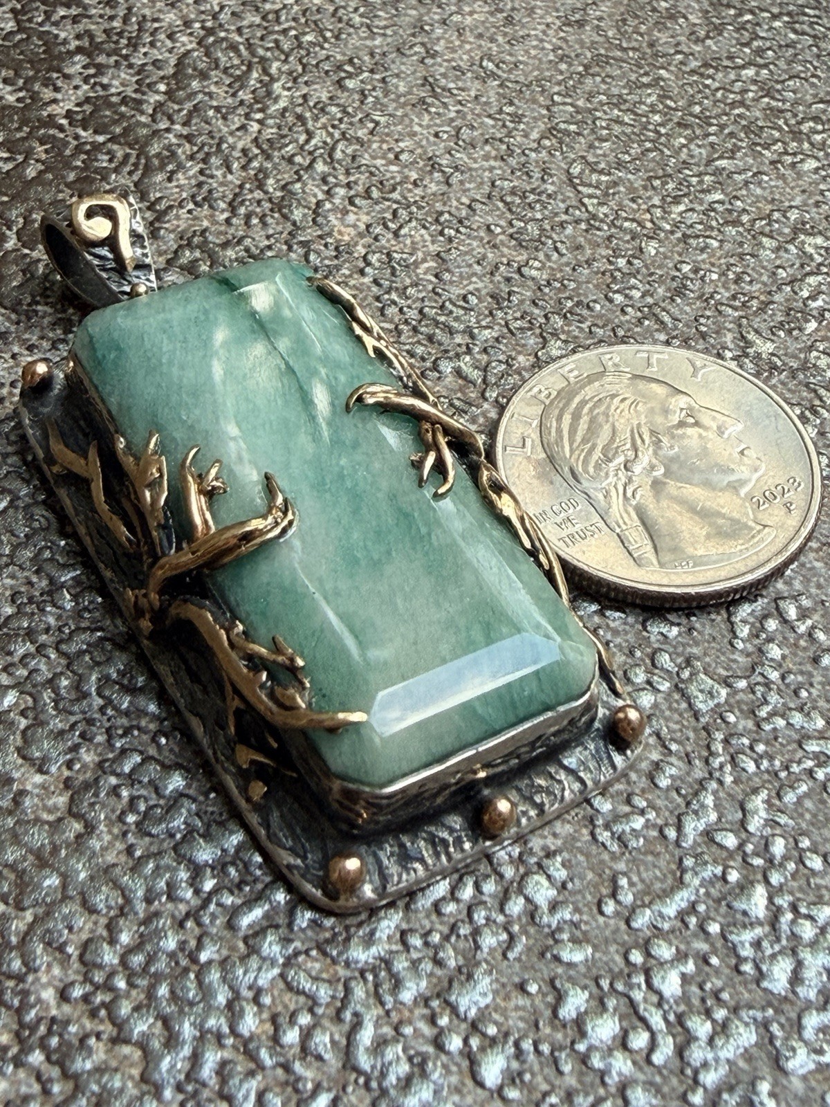 New BORA YASAR Indian Emerald Signed Pendant Tree Of Life