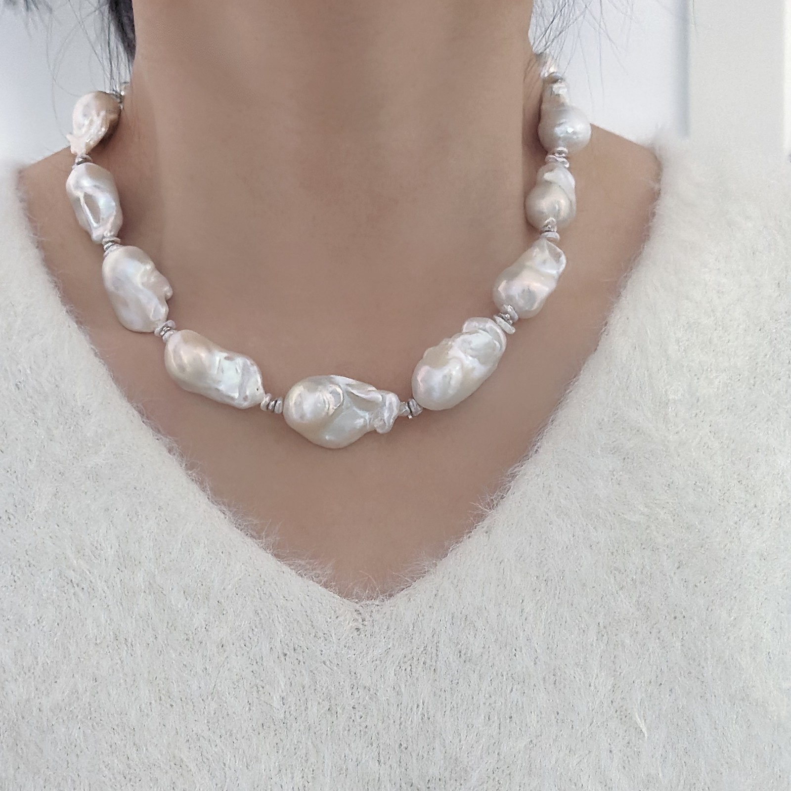 Big Real Freshwater Pearl Necklace White Baroque Pearl 20-22mm Size Summer