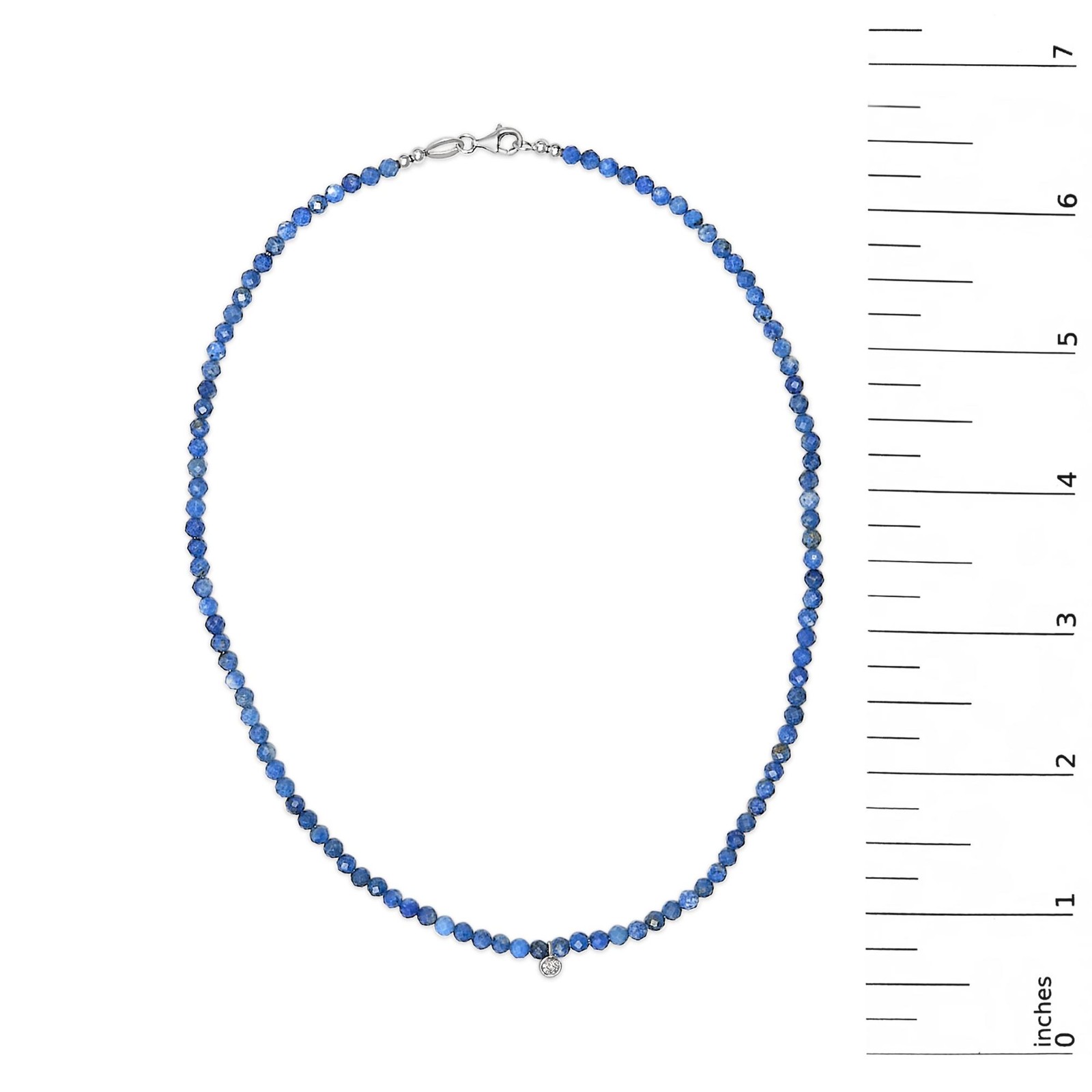 Sterling Silver Diamond Accent Blue Lapis Bead Station Necklace