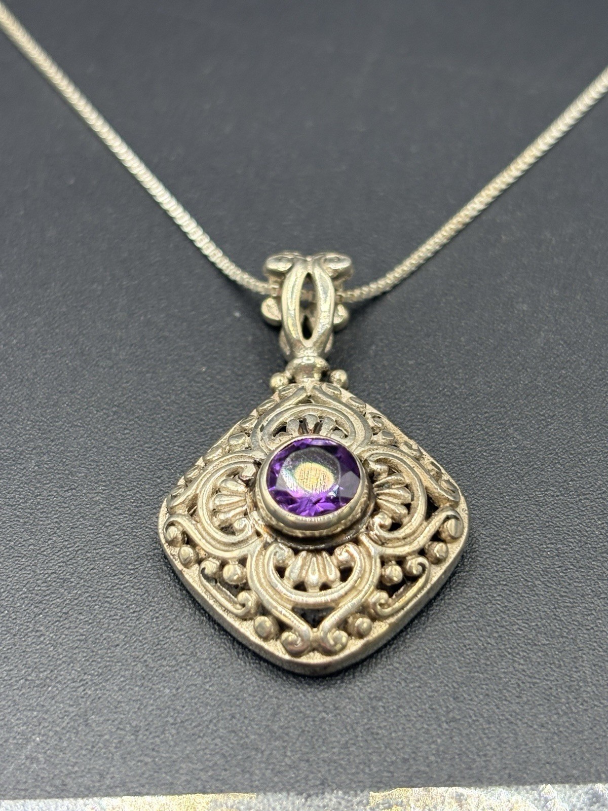 24″ Sterling Silver Amethyst Pendant 9 Grams 925 D7