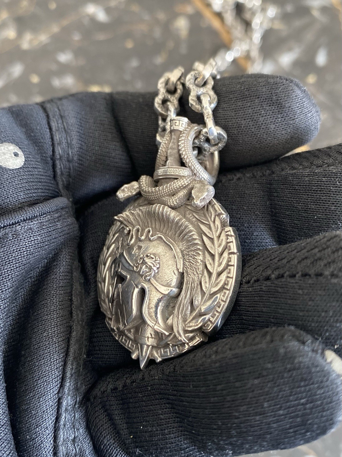 Solid Sterling Silver Gladiator Pendant and Chain.