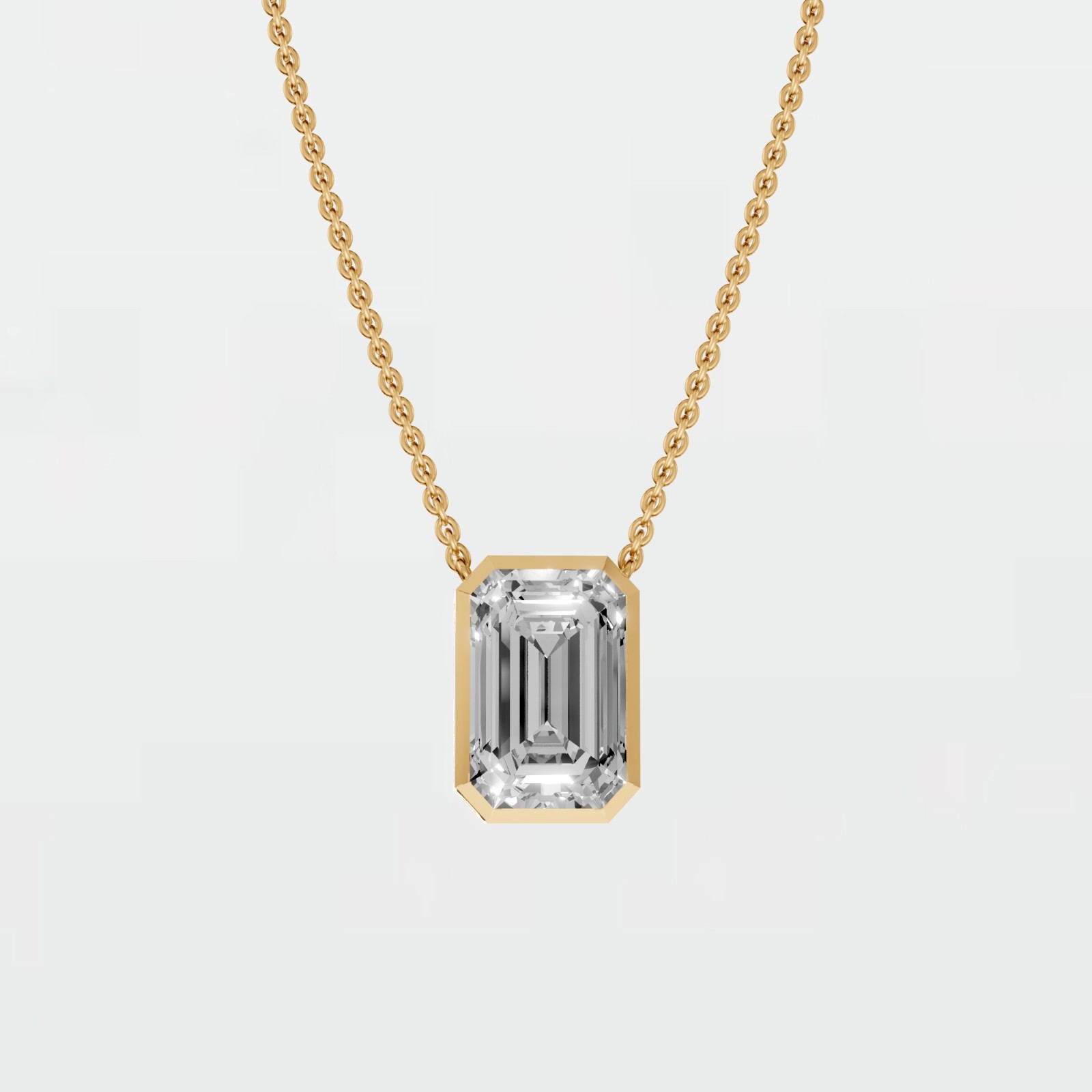 Bezel Emerald Cut Lab Grown Diamond 12.13 CTW Hidden Halo Pendant Necklace