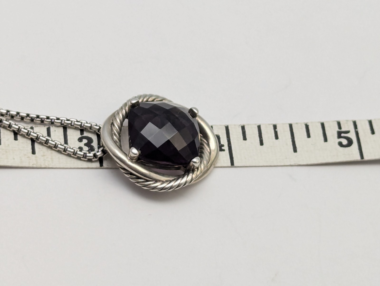 DAVID YURMAN Sterling Silver Cushion Cut Amethyst Infinity Knot Necklace Pendant
