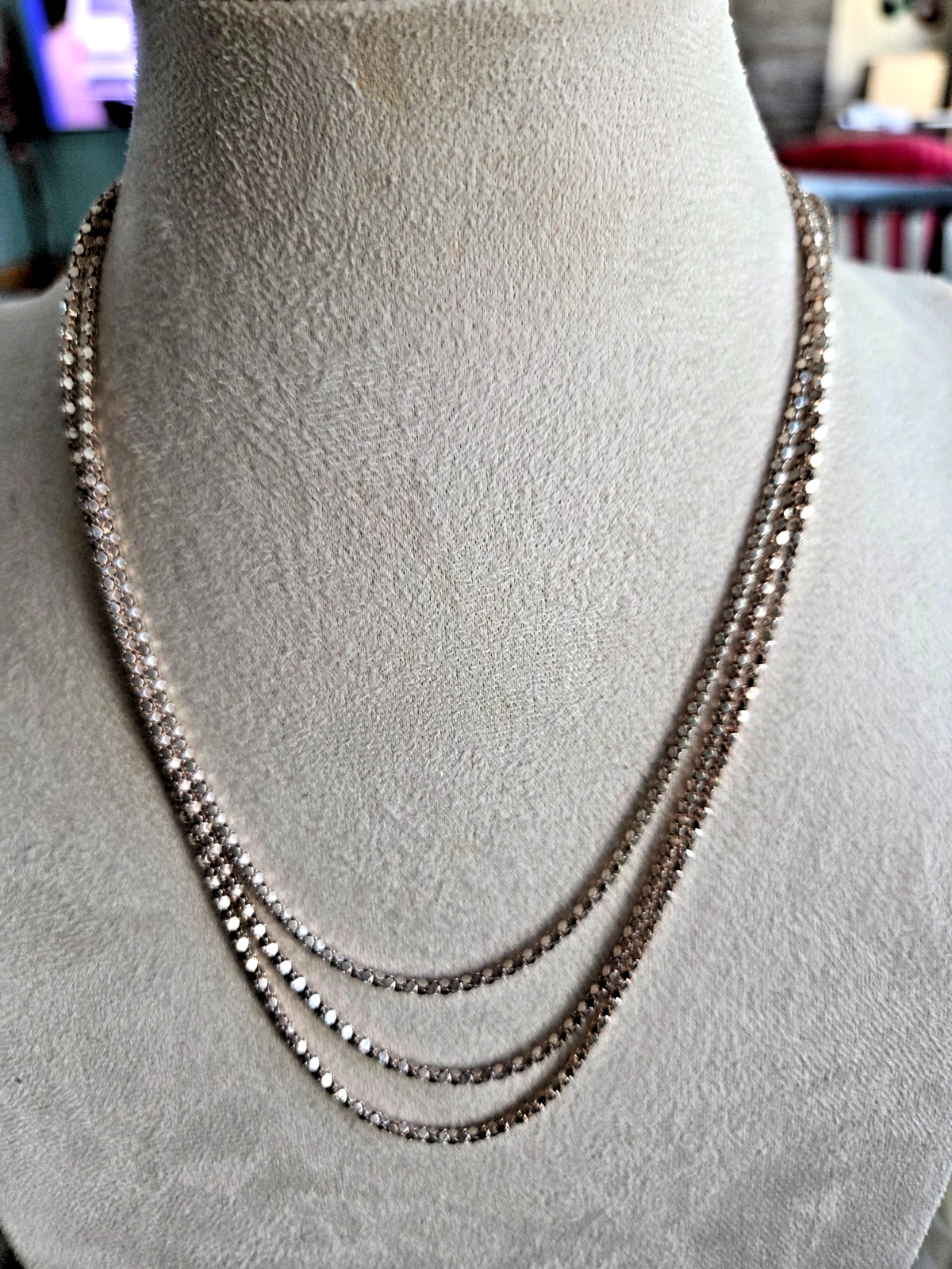 Sterling Silver Triple Strand Popcorn Chain Necklace 18″ Layered Lengths