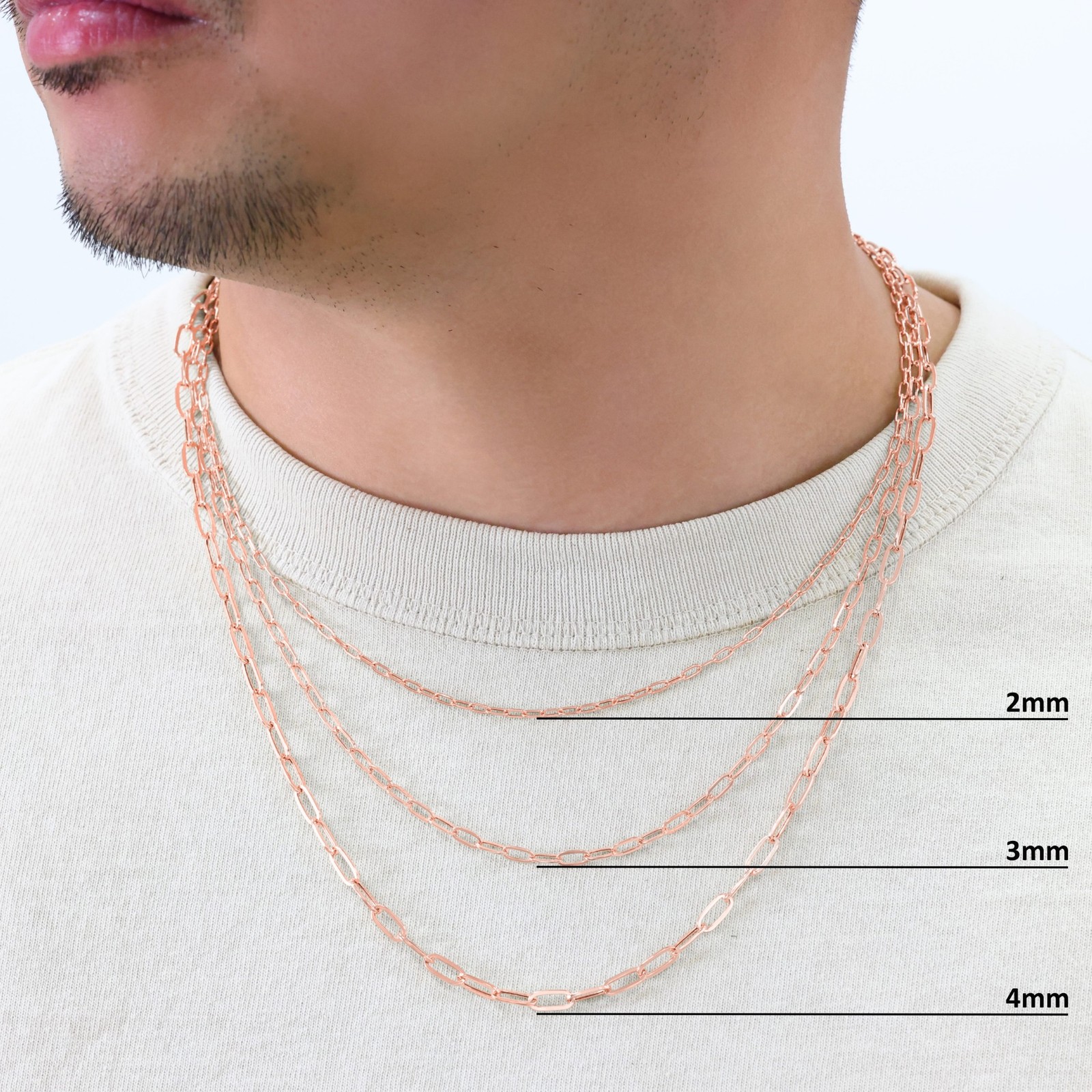 14k Rose Gold Paperclip 2mm-7mm Cable Chain Bracelet Necklace Mens Women 7″-24″
