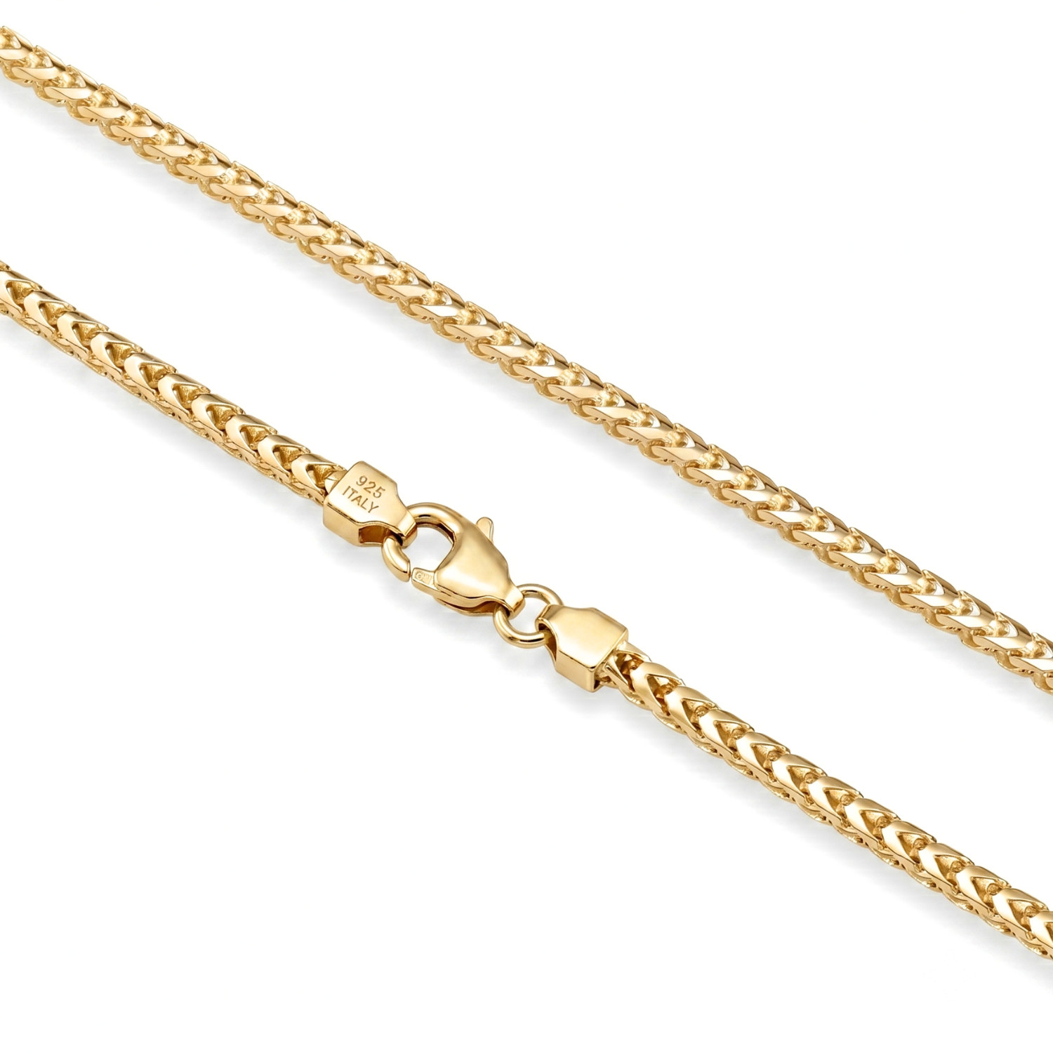Gold 1.5mm 1.75mm Franco Chain Italian Necklace 16″-22″ 925 Sterling Silver