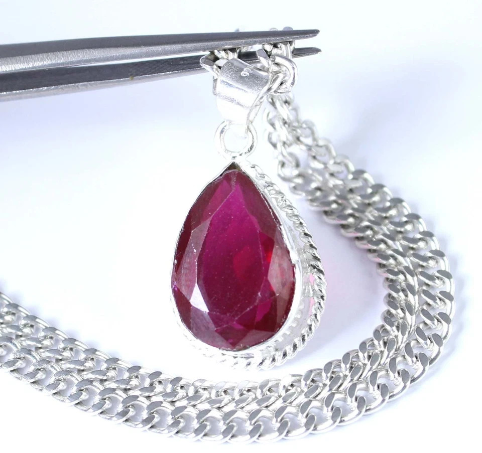 Natural Red Ruby 16.20 Ct Pear Cut Loose Gemstone 925 Silver Certified Pendant