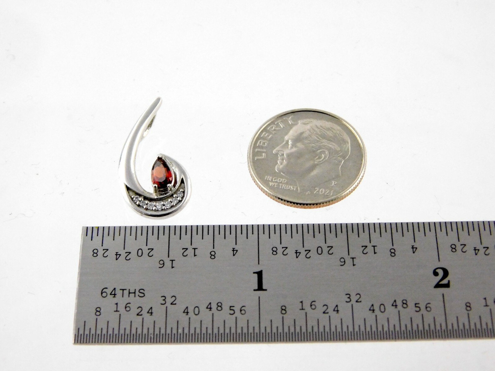 Glamira Sterling Silver Garnet White Cubic Zirconia Slide Pendant 925 5/8 In CZ