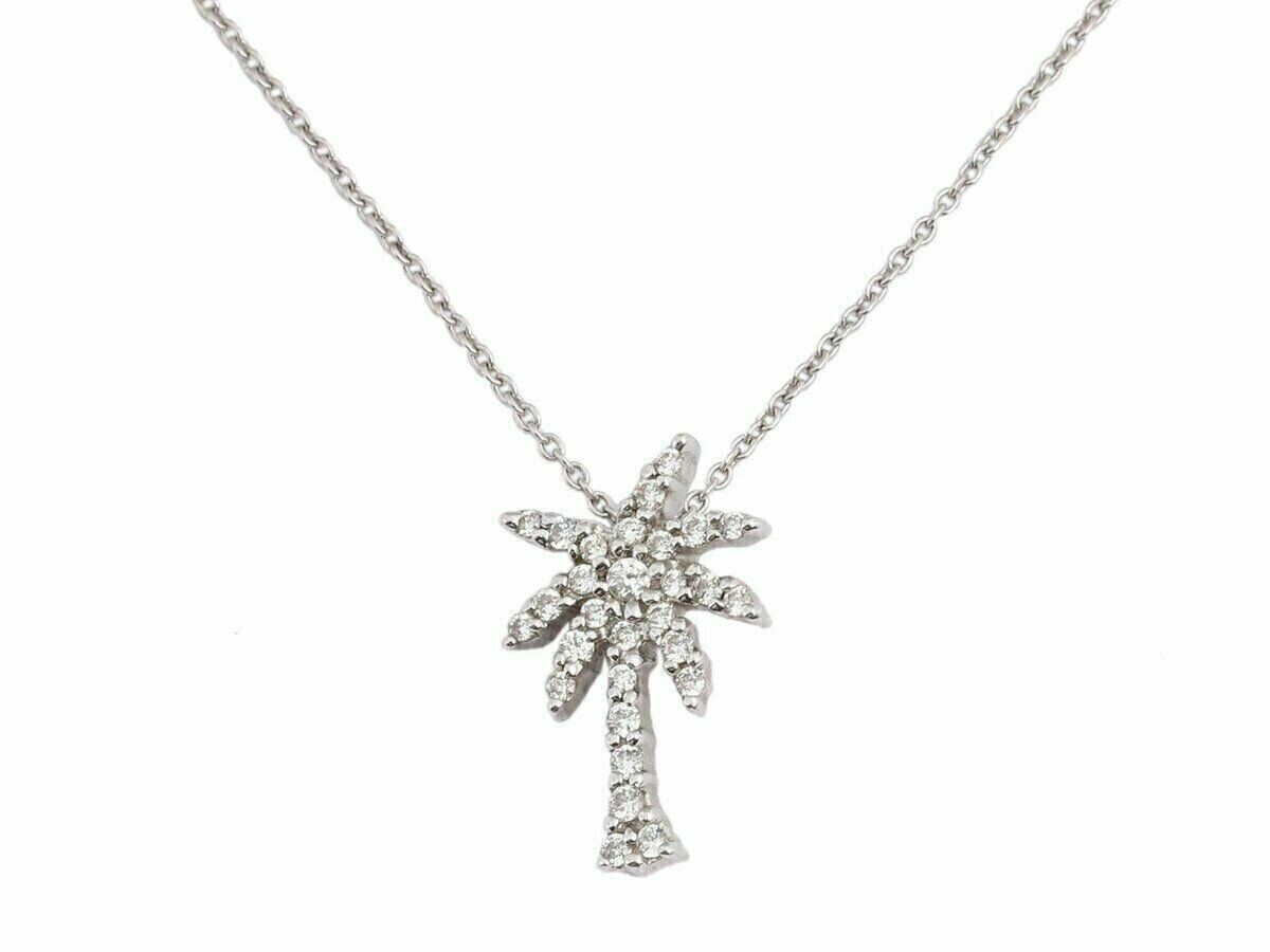 1.24ct Lab Created Diamond Palm Tree Shap Pendant Necklace 14K White Gold Plated
