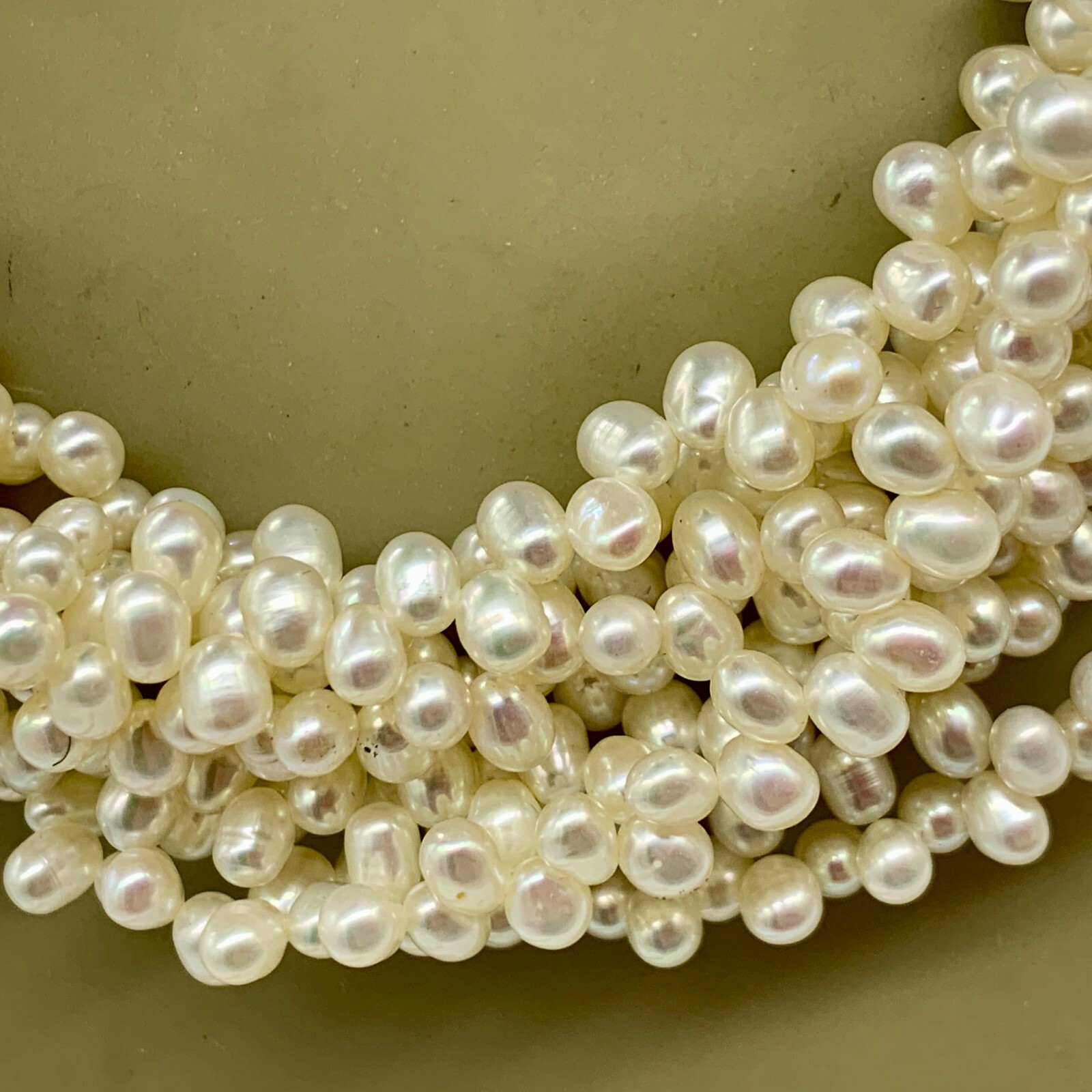 ESTATE STERLING SILVER CULTURED WHITE FRESHWATER PEARL 8 ROW STATEMENT NECKLACE