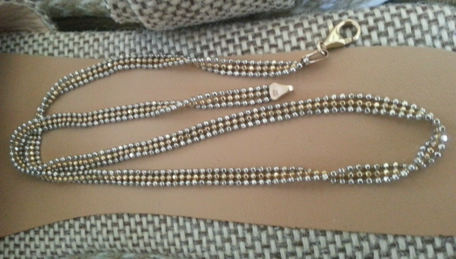 Italian 375 9 Carat White & Yellow 3 Strand Beaded Twist Necklace 8.98 Gram