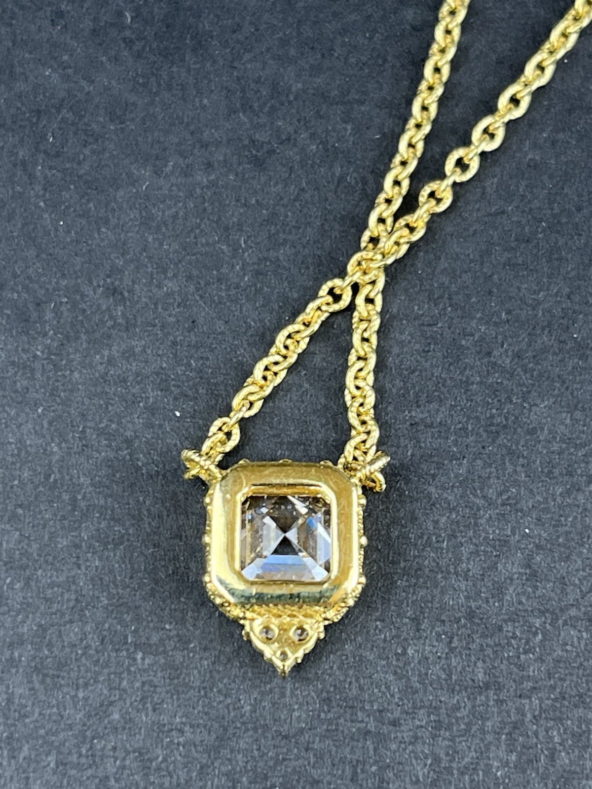 Judith Ripka 925 Gold Plated CZ Necklace Adjustable 18–20” Asscher Pendant