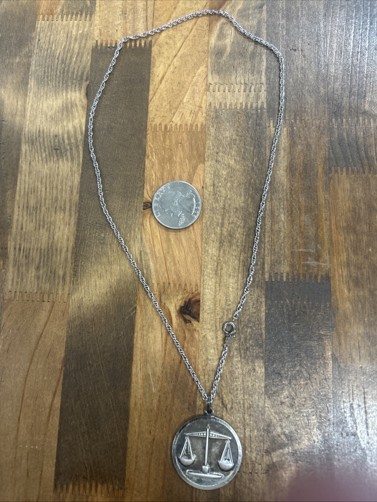 18.25” German Krementz Sterling Silver Rope Chain Scale Pendant Libra 14 Grams