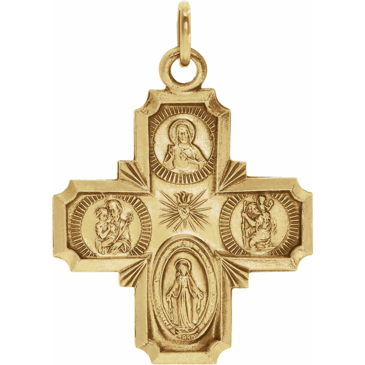 14K Yellow Gold 8×8 mm Four-Way Cross Medal Pendant for Womens Perfect Gift