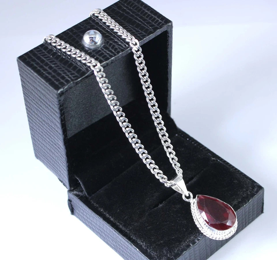 Natural Red Ruby 16.20 Ct Pear Cut Loose Gemstone 925 Silver Certified Pendant