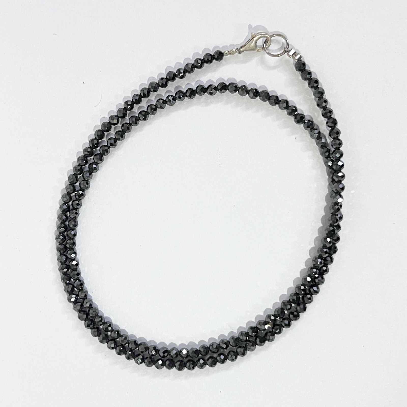 Certified 3 mm 22″ Black Diamond Round Faceted Beads Necklace For Anniversary