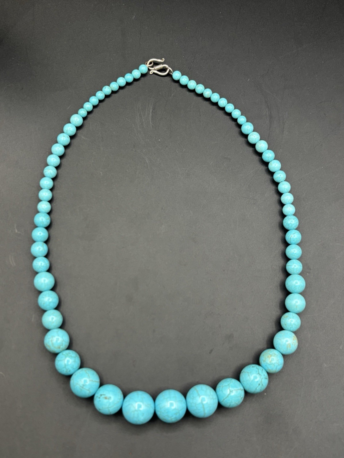 Sterling Silver Turquoise Graduate Beaded Necklace 113 Grams