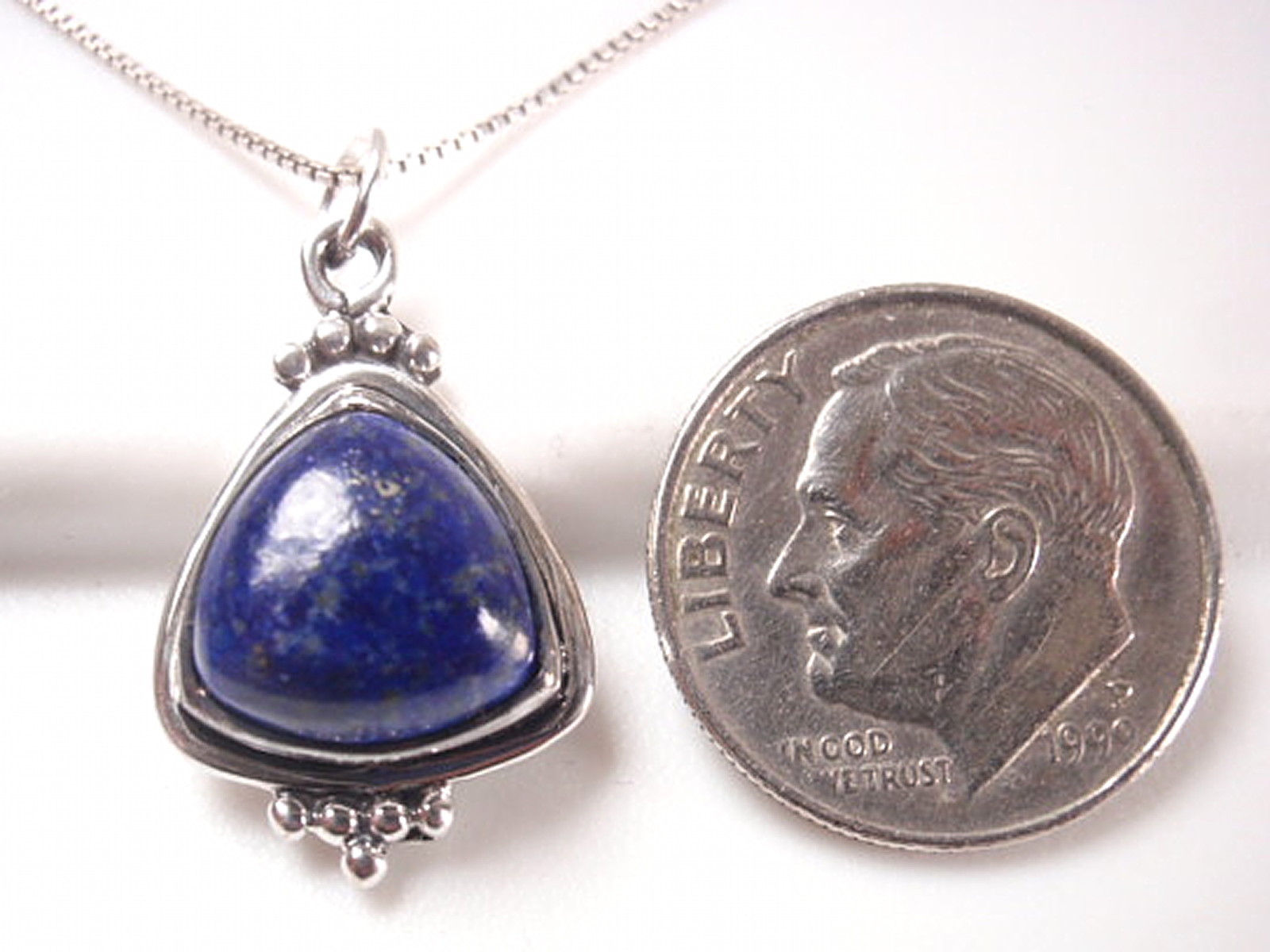 Lapis Triangle with Silver Dot Accents 925 Sterling Silver Pendant