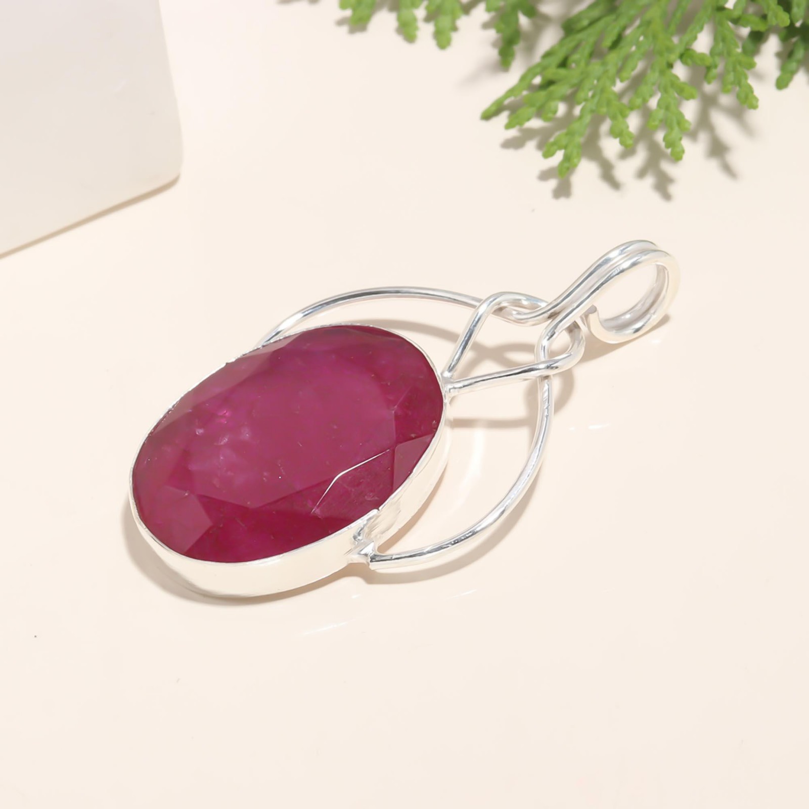 Natural Ruby Gemstone Handmade 925 Sterling Silver Jewelry Pendant