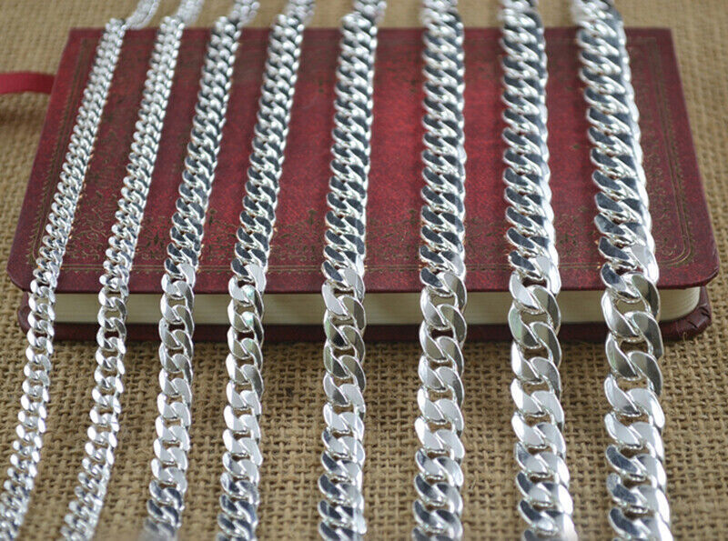 Pure Silver 999 Necklace Women Men Solid Curb Chain Cuban Chain Many Size Choose
