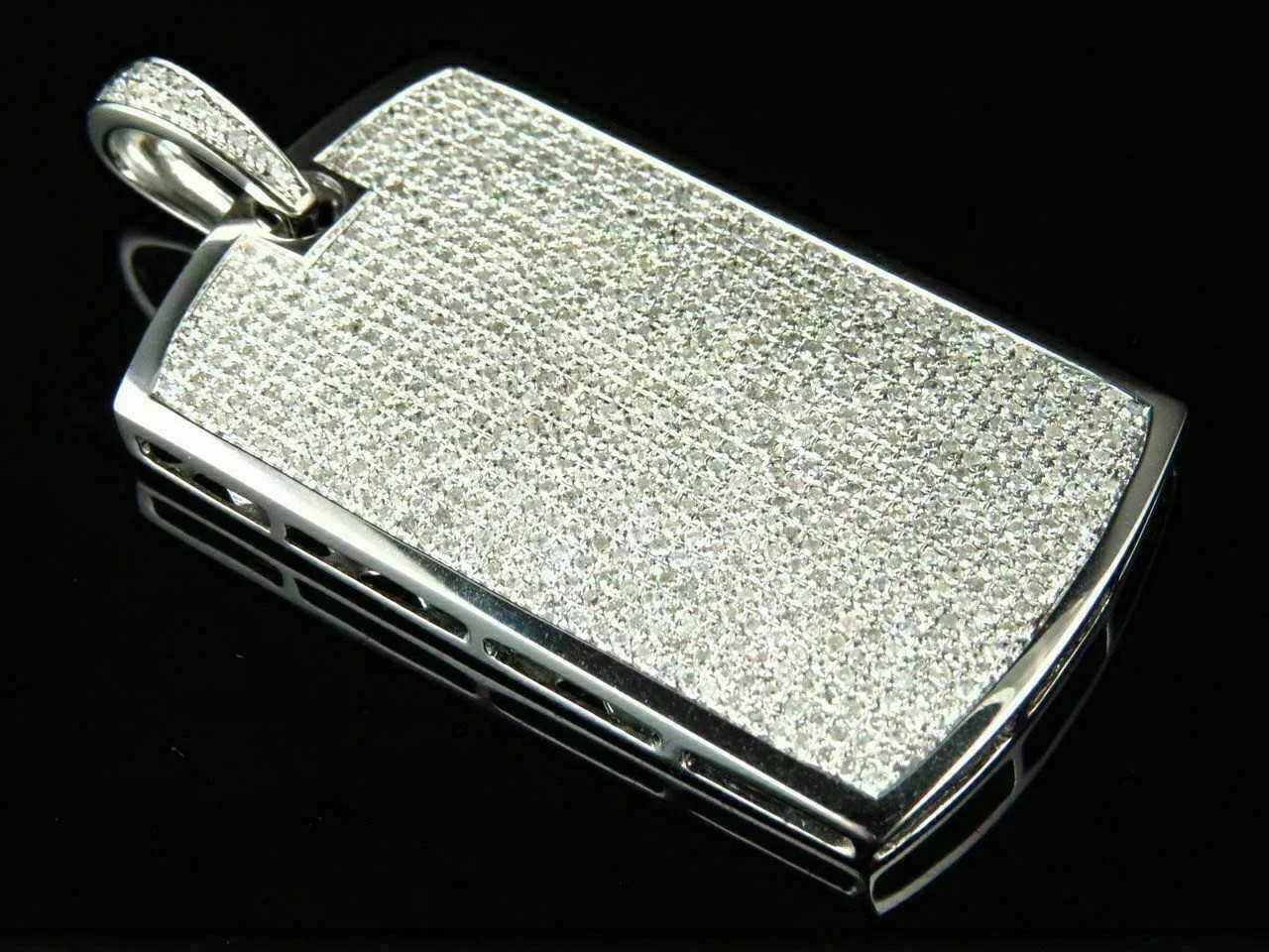 Mini Micro Dog Tag Pendant 3.20 CT Diamond 2″ Charm 14K White Gold Finish