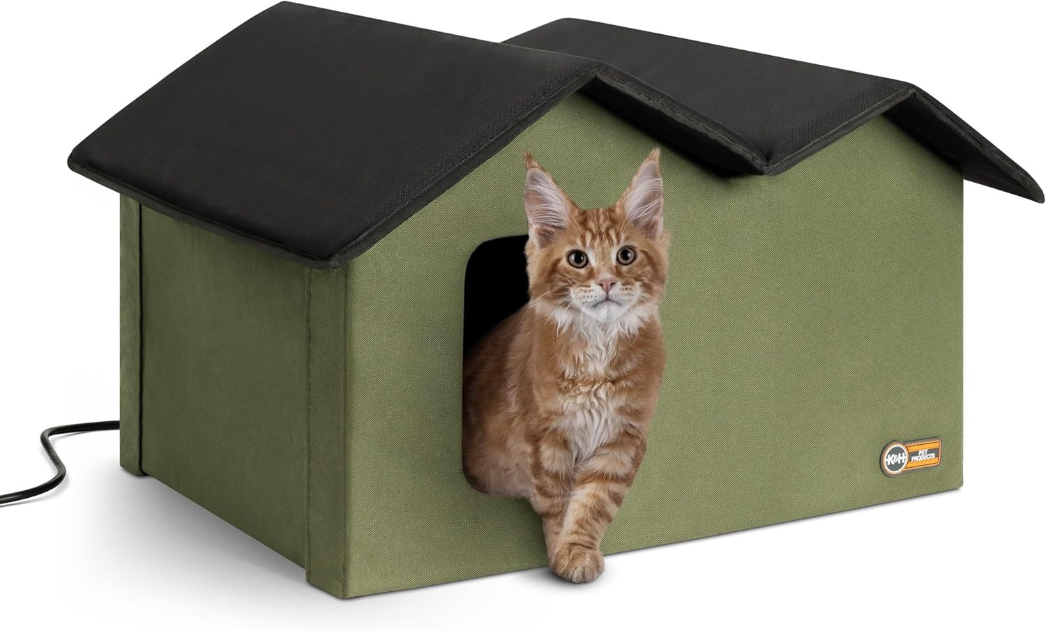 Extra-Wide Heated Cat House for Outside, Outdoor Cat House with 2 Safe Escape Do
