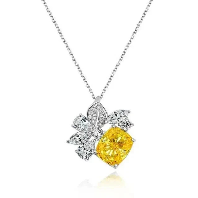 2.1CT Cushion Cut Lab Created Citrine Women Chain Pendant 14k White Gold Plated