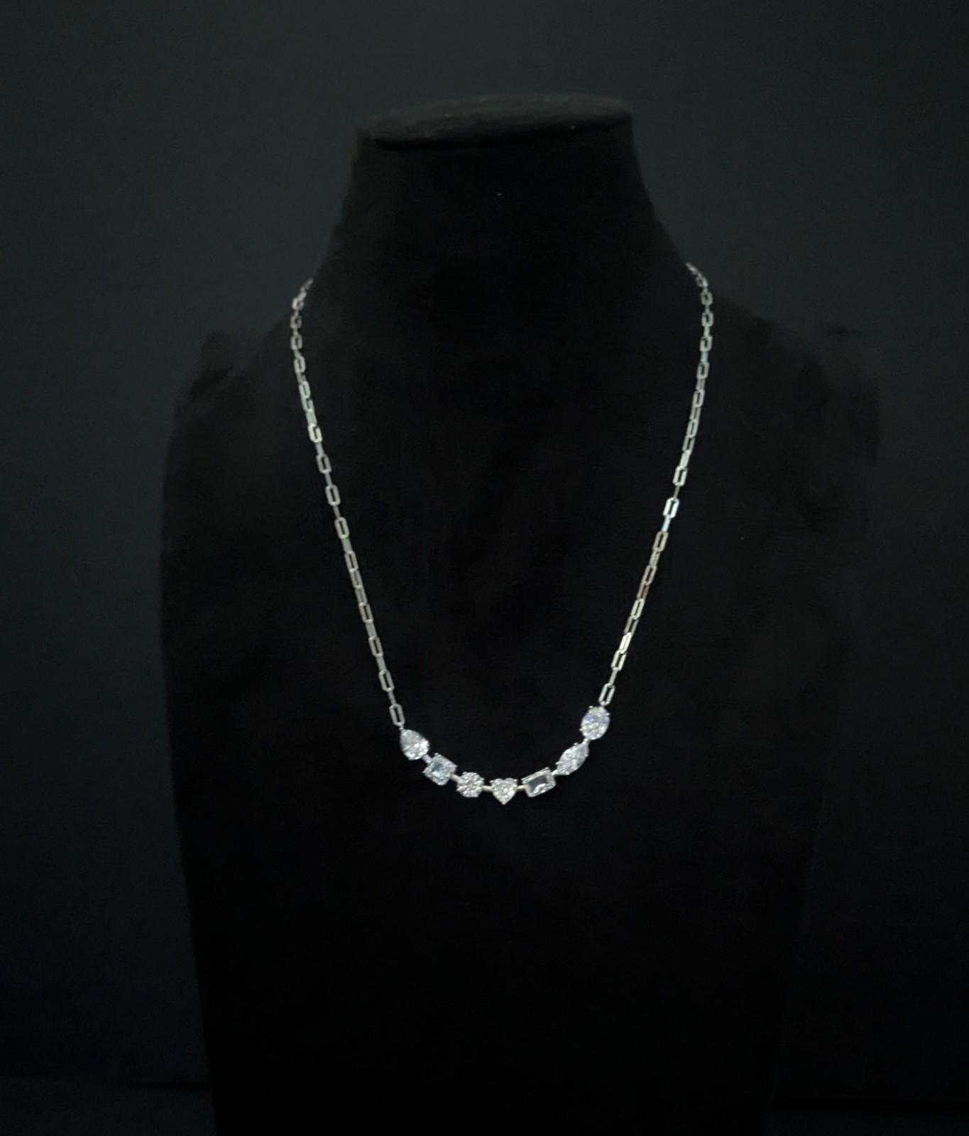 .925 Platinum Claid Multiple Cut CZ Necklace