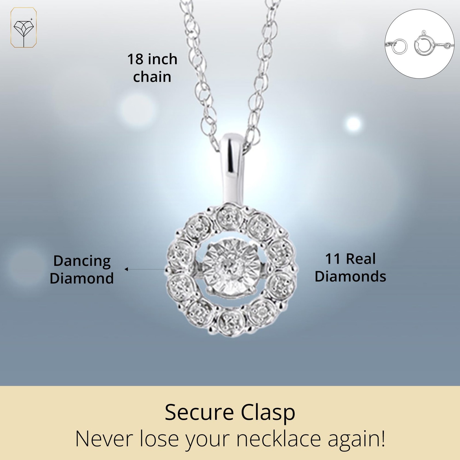 925 Sterling Silver Dancing Diamond Circle Pendant Necklace Sterling Silver
