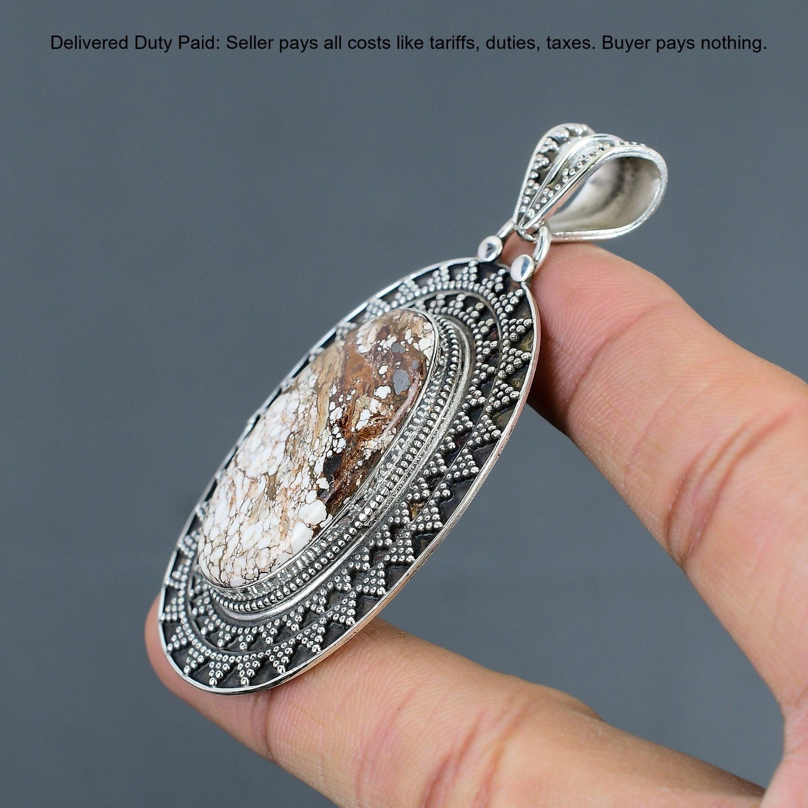 Sterling Silver Wild Horse Magnesite Stone Birthday Vintage Anniversary Pendant