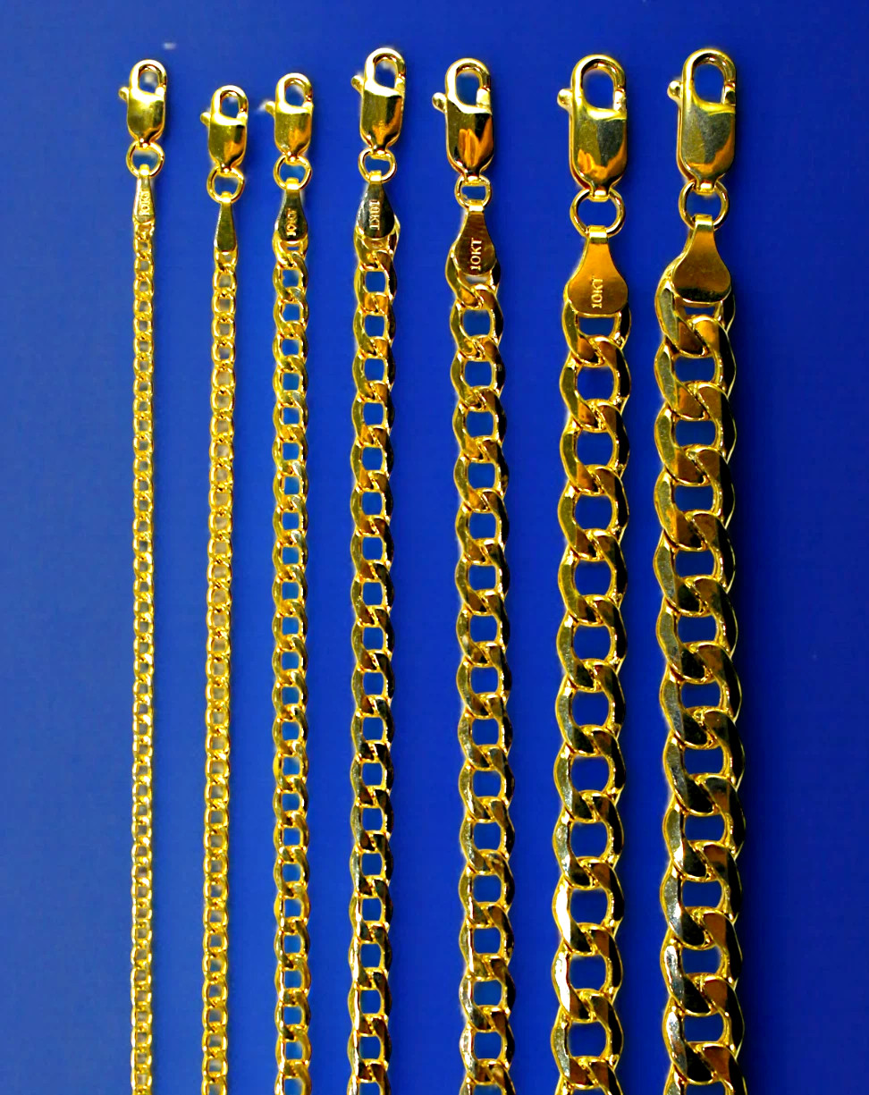 10K Yellow Gold Curb Cuban Chain Link Necklace Real Gold 2mm-8mm 16″-30″