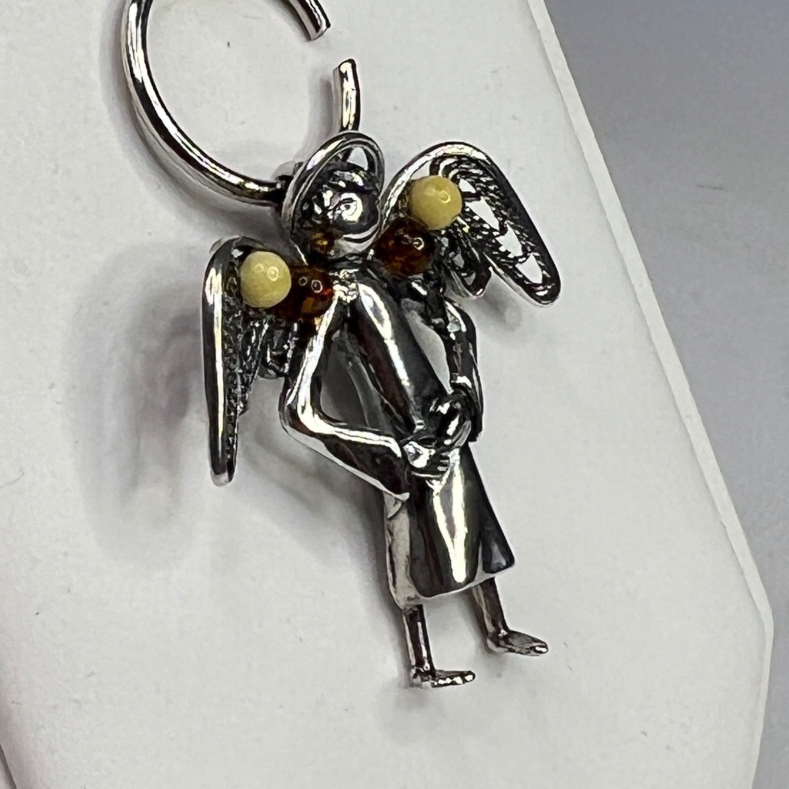 Sterling Silver Guardian Angel Pendant With Cognac Any Yellow Amber Detail