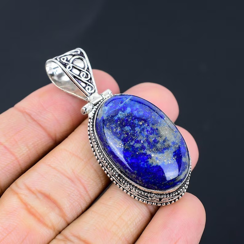 Lapis Lazuli Pendant : Handmade 925 Sterling Silver Vintage Style For Gift