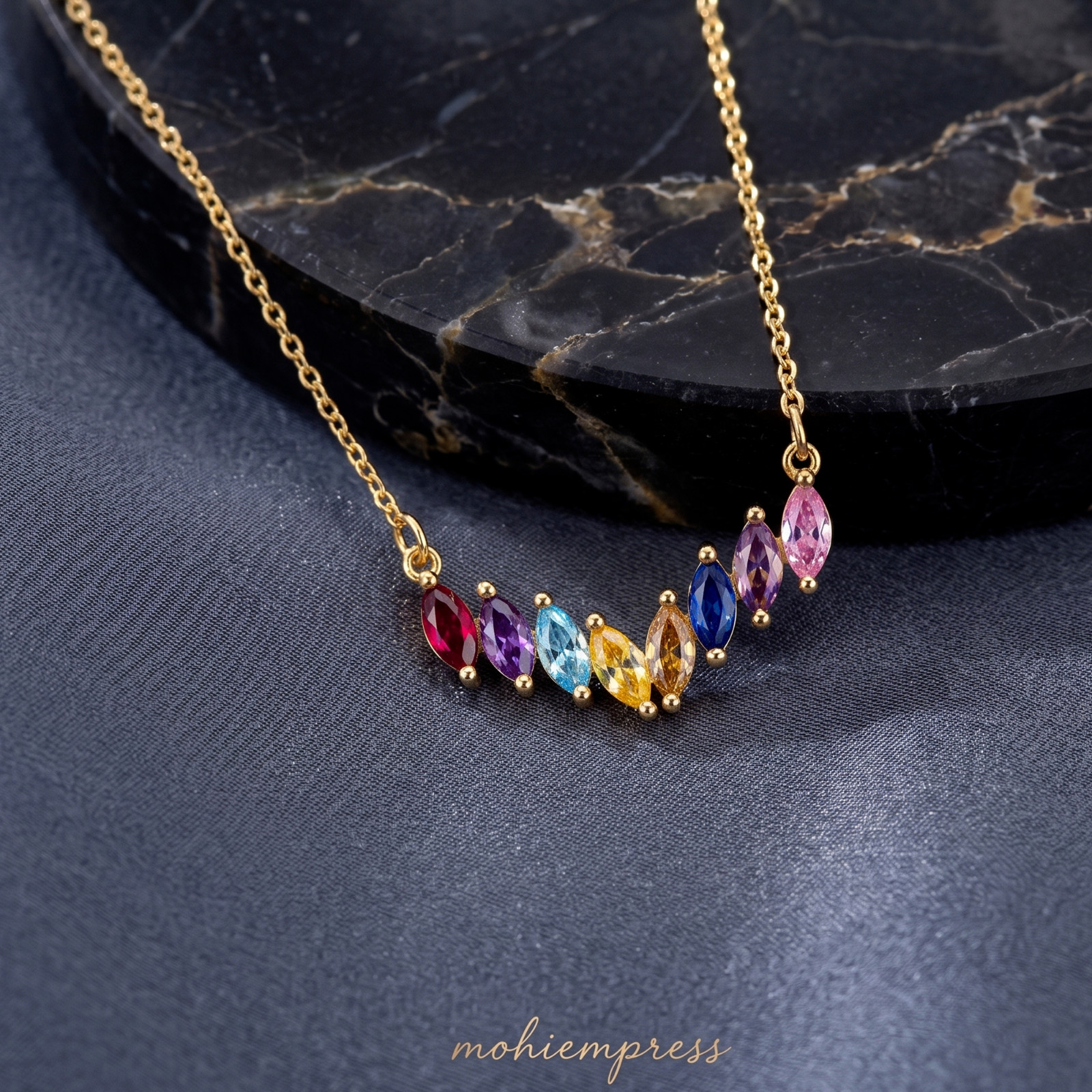 925 Sterling Silver Personalized Marquise Birthstone Necklace