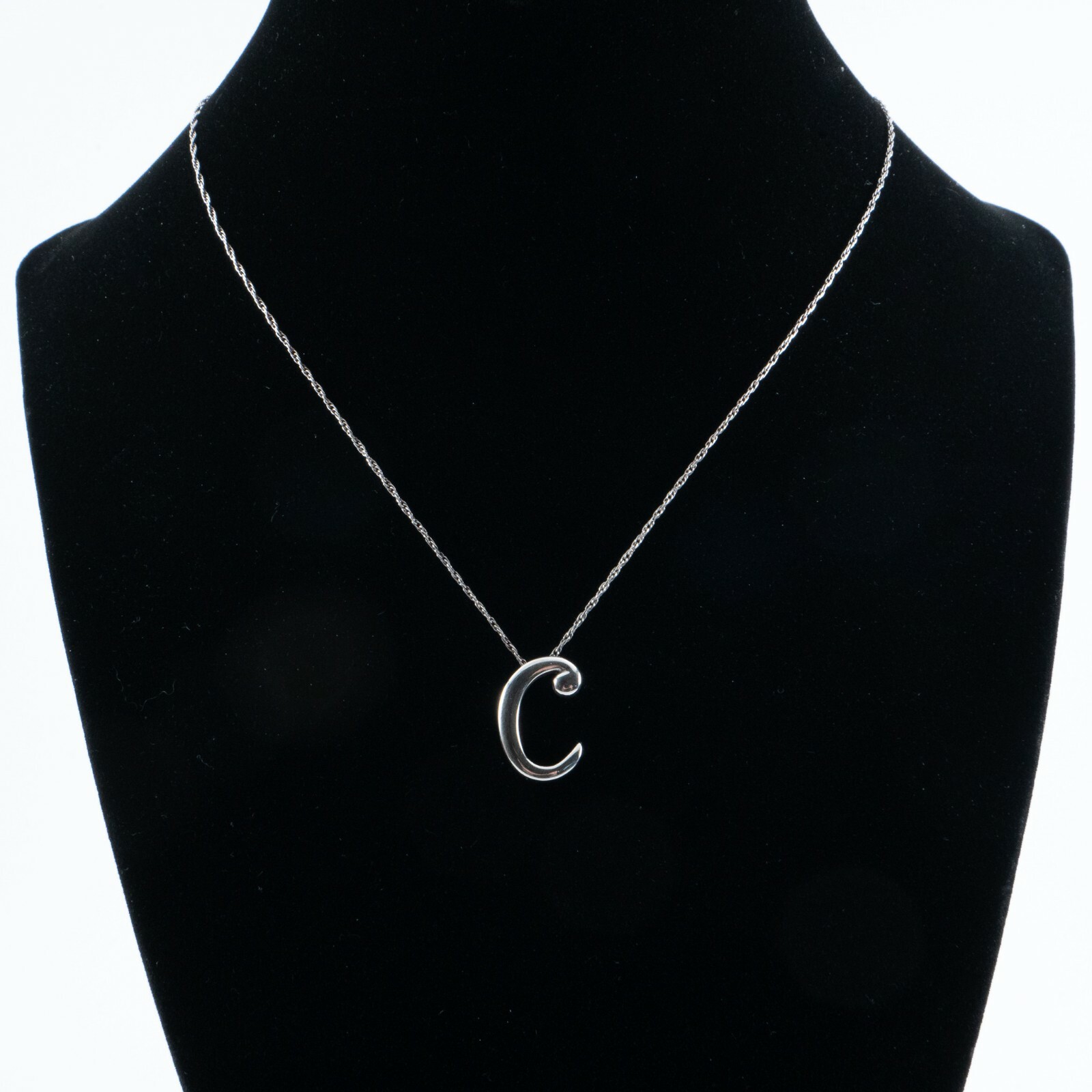 Very Fine Light Silver Necklace ‘C’ Charm 16 – 18″ Chain
