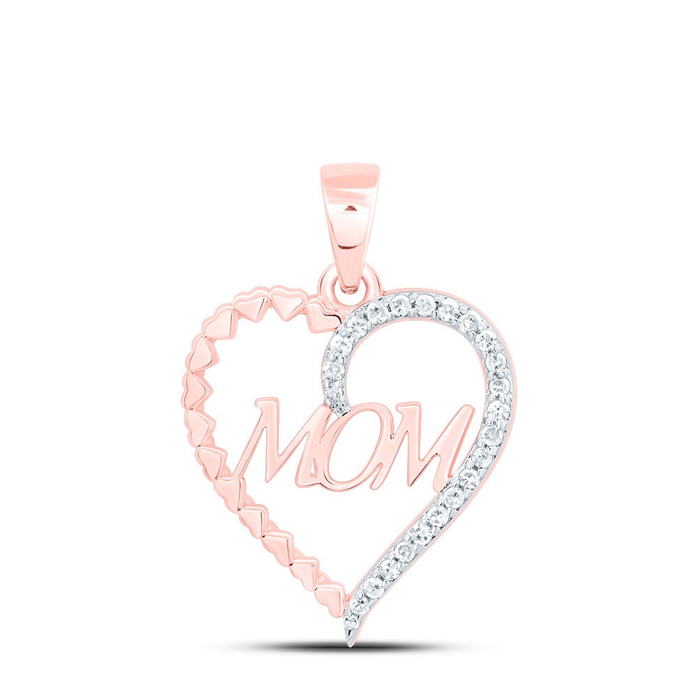 0.09 Ctw Natural Diamond Mom Double Heart Pendant 10k Rose Gold