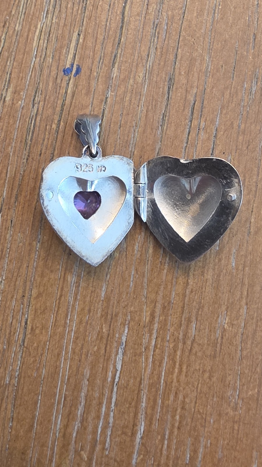 Sterling Silver .925 Puffy Heart Locket Pendant With Amethyst Stone