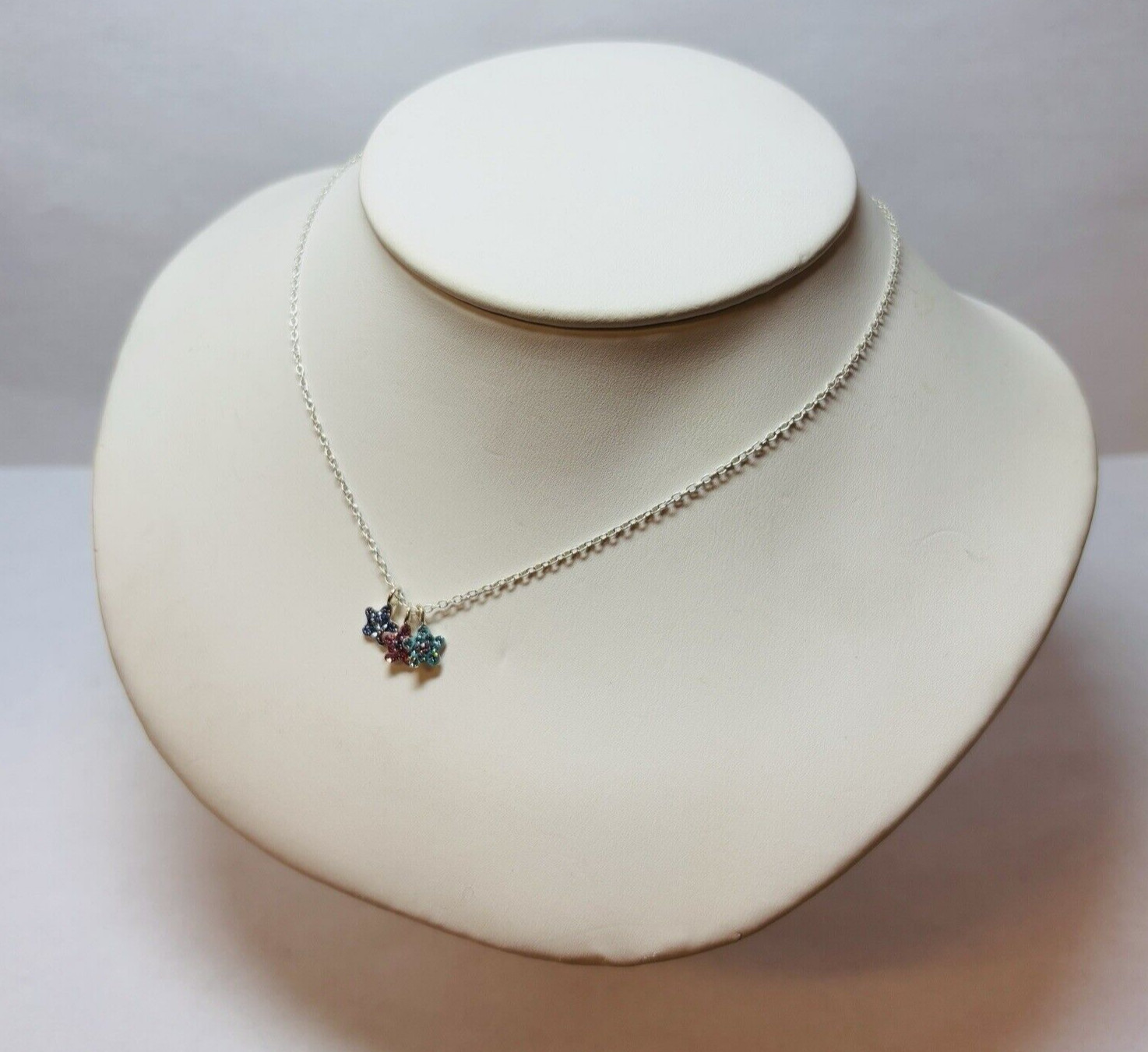 Cupcake Sterling 925 Silver Child 3 Star Gemstone Necklace 15 in – .04