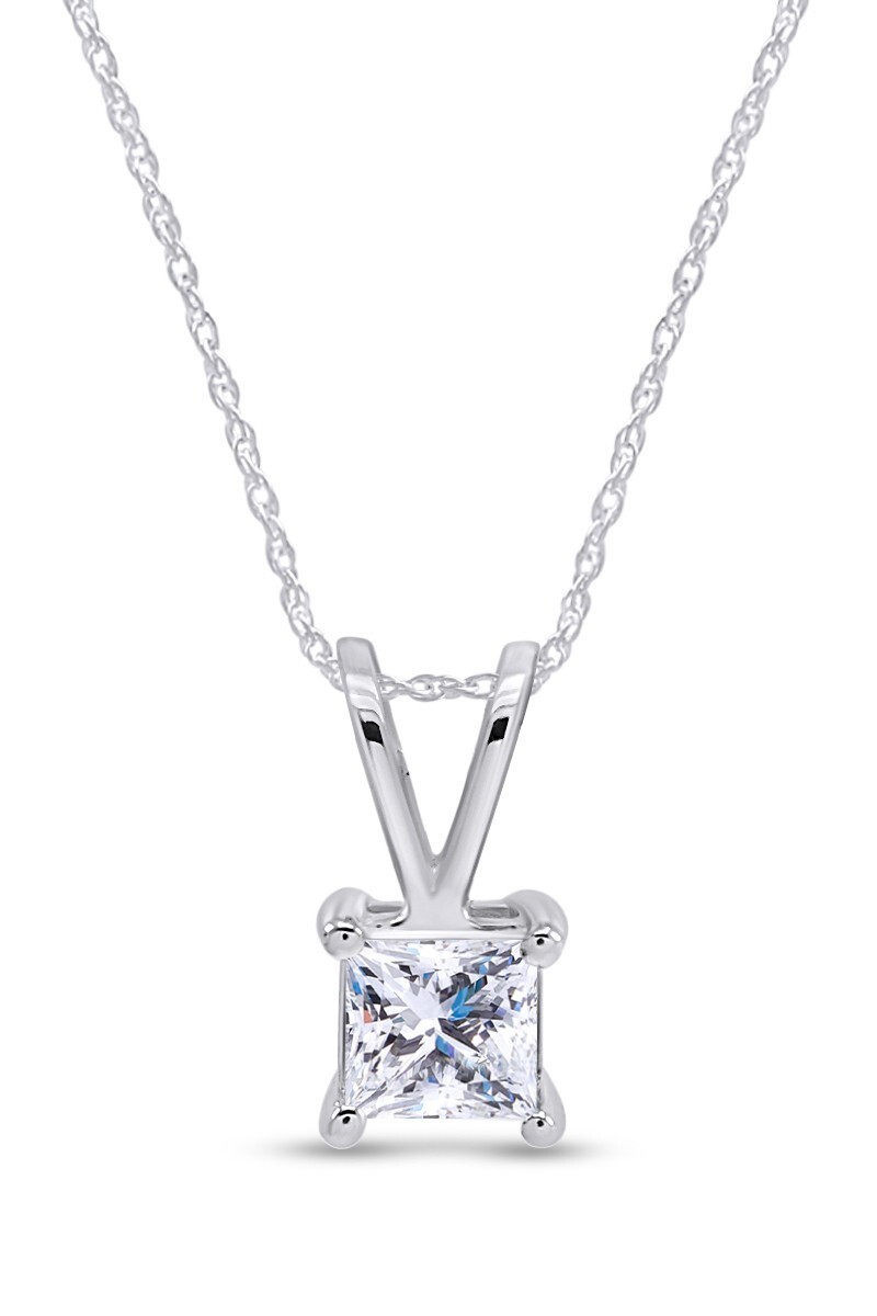 IGI FG VS 1 Ct Princess Lab Created Grown Diamond Pendant Necklace 14K WG