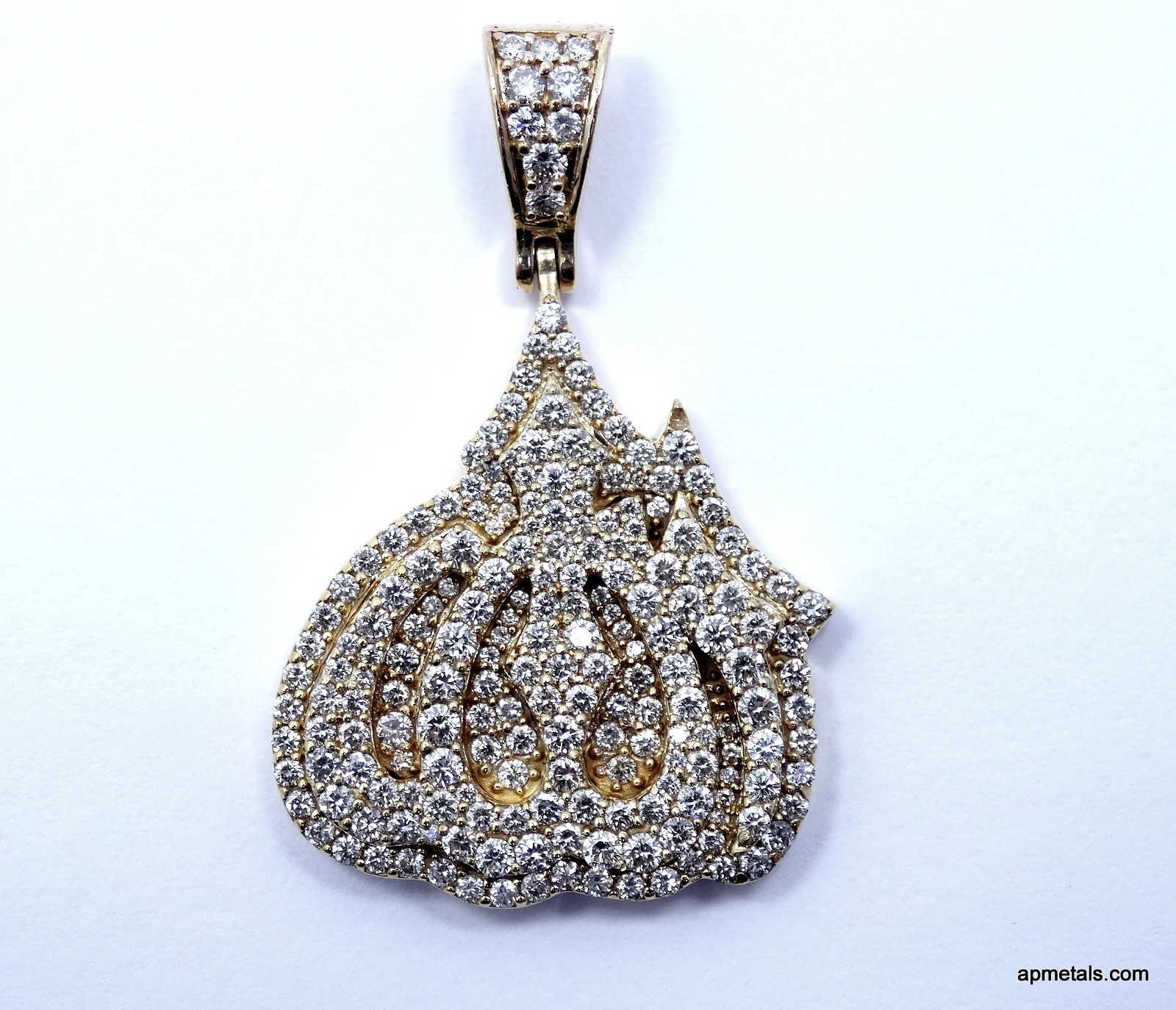 Iced ALLAH 2 Ct Natural VS/SI DIAMOND 14K Gold 25.5mm Arabic Symbol God Pendant