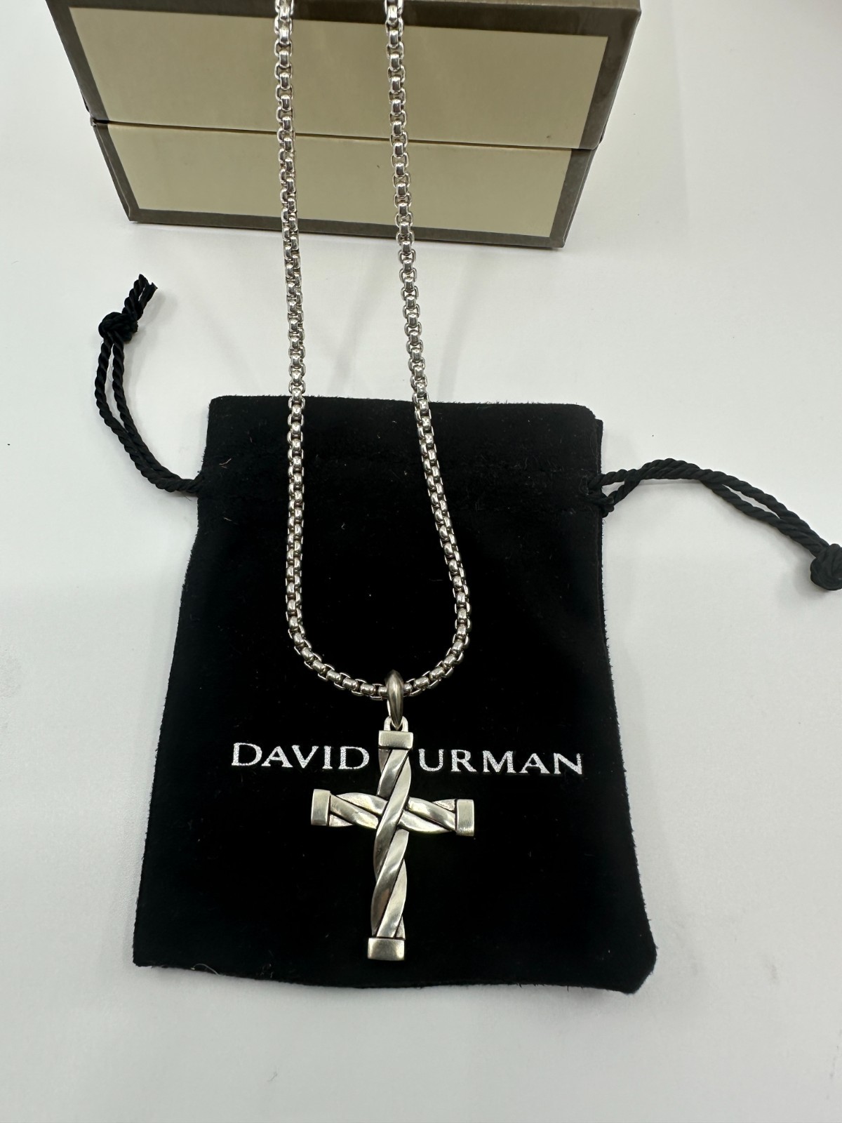 925 Silver David Yurman Cross Pendant 36mm Chain Necklace 24 in