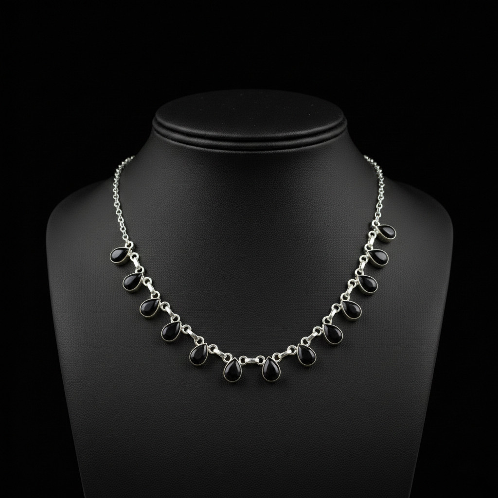 Black Onyx Gemstone 925 Sterling Silver Handmade Gift Necklace 18″