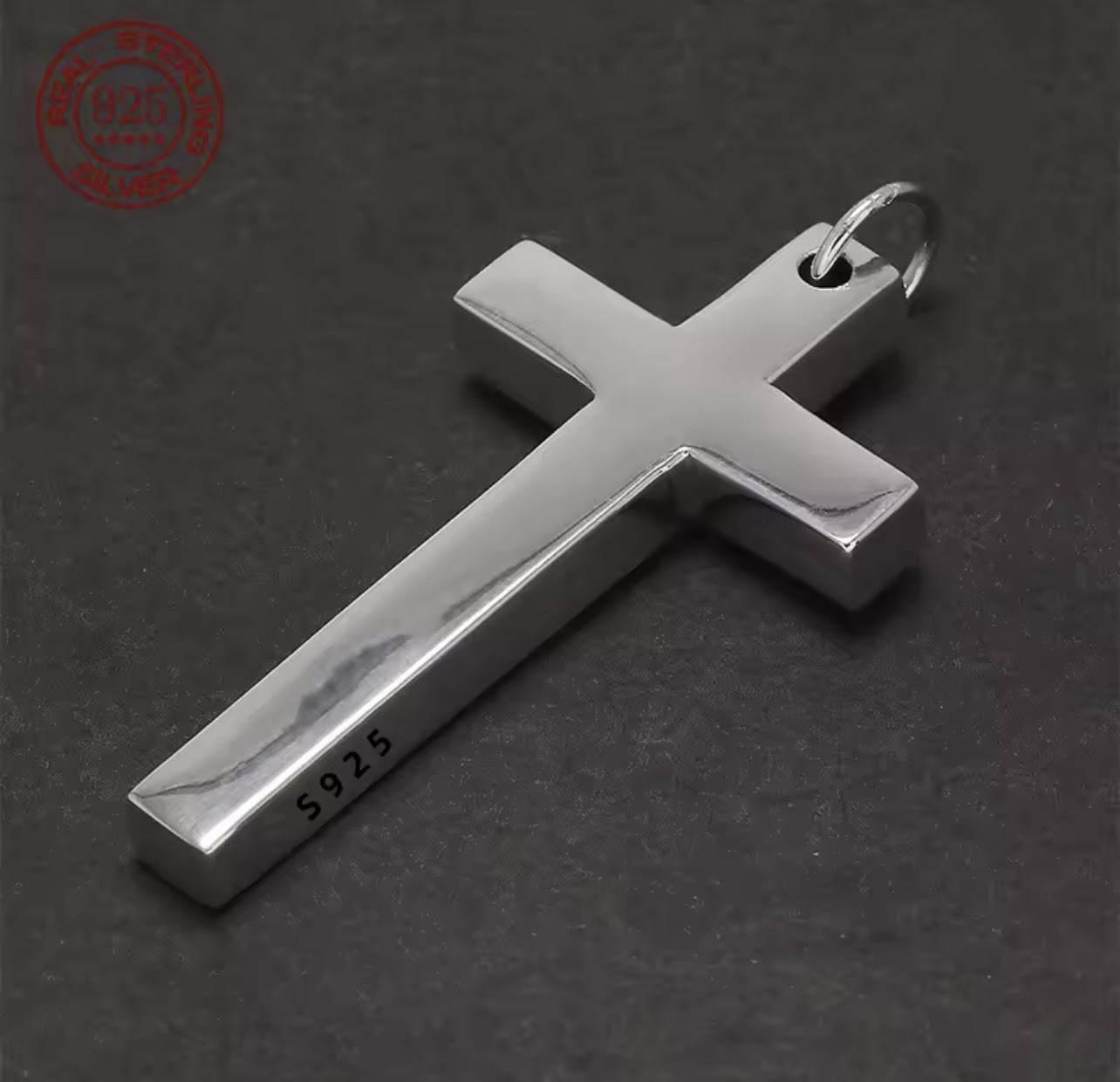 925 Sterling Silver Cross Pendant for Men and Women, 38 mm x 19 mm, 4 mm thick.