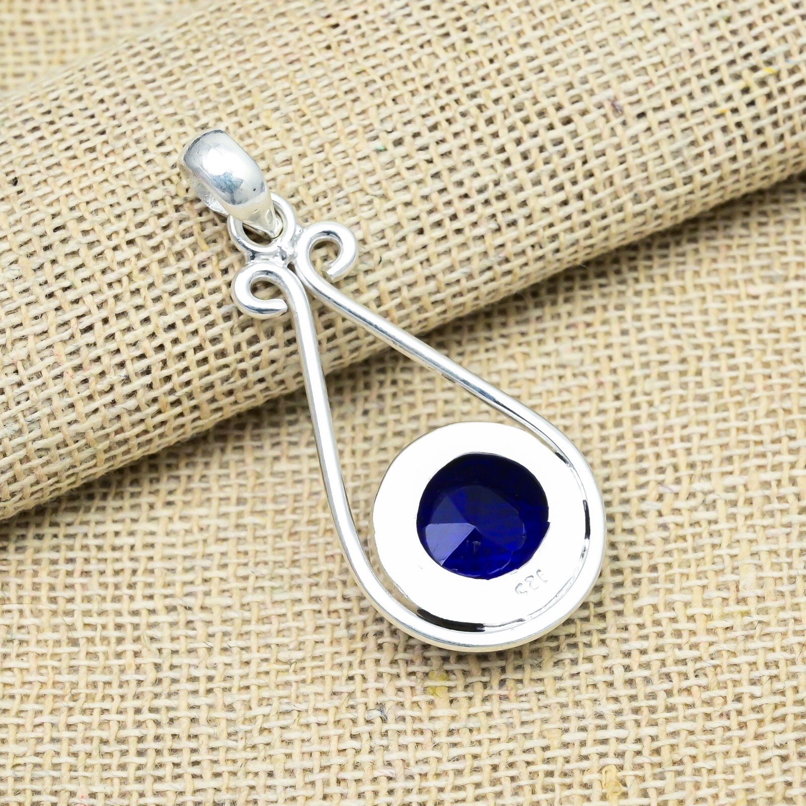 Blue Sapphire Gemstone Handmade 925 Sterling Silver Jewelry Pendant