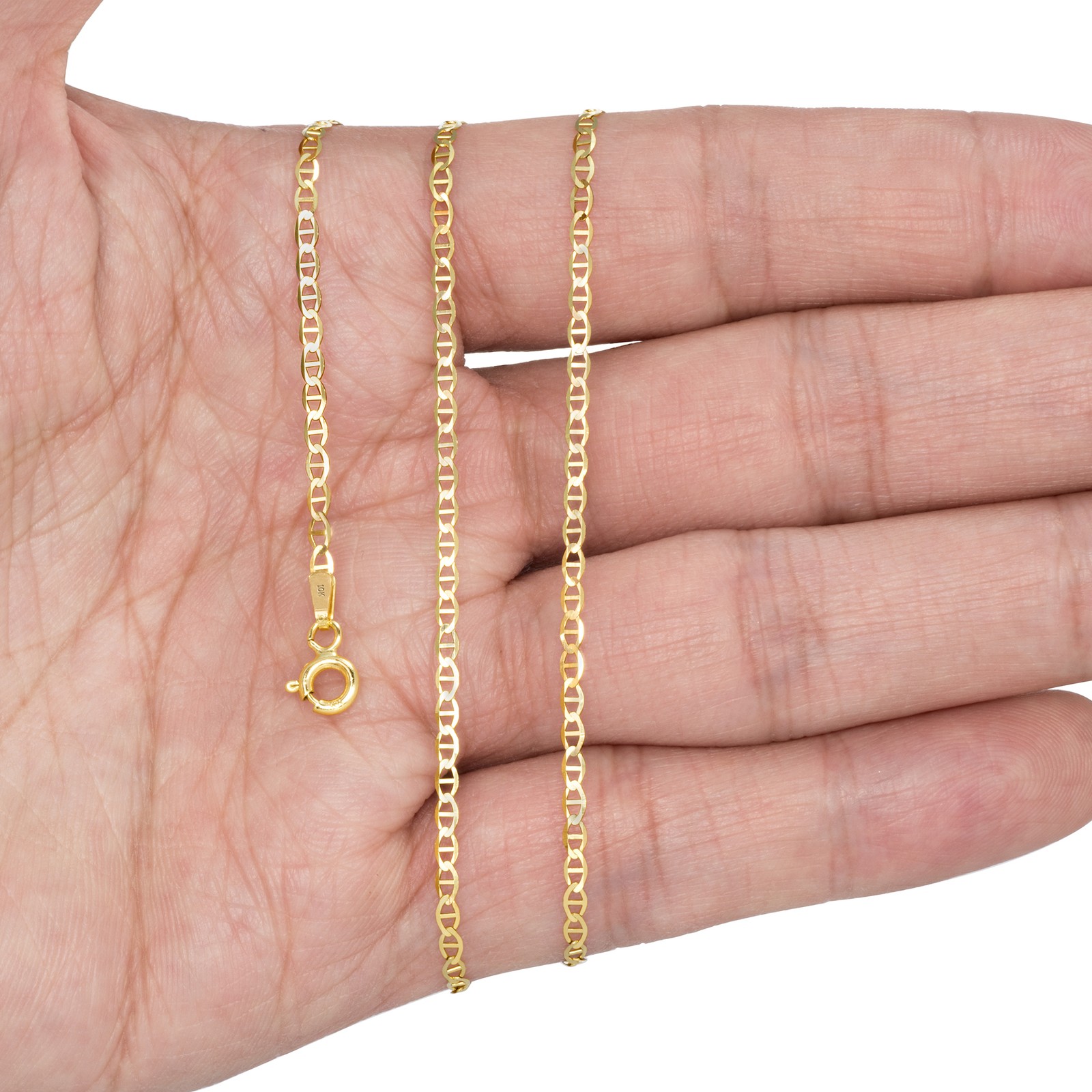 10K Yellow Gold Solid Womens 2mm Mariner Anchor LInk Chain Pendant Necklace 16″