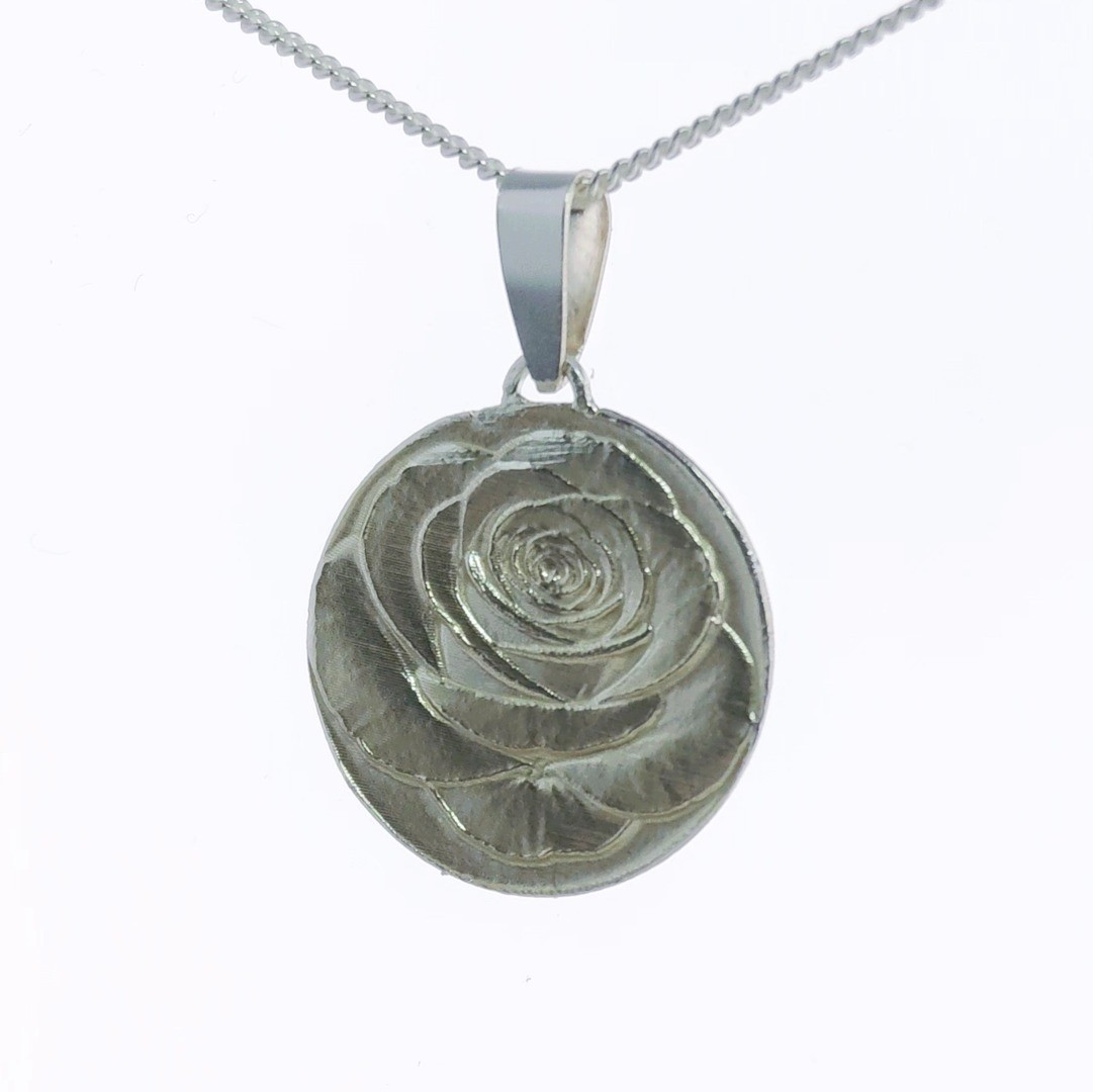 Sterling Silver Rose Necklace June Birth flower Engraved Gift Handmade Boxed