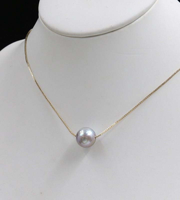 June Pearl South Sea Natural 11- 12mm Grey 18 ” Pearl Necklace 18k Gold P
