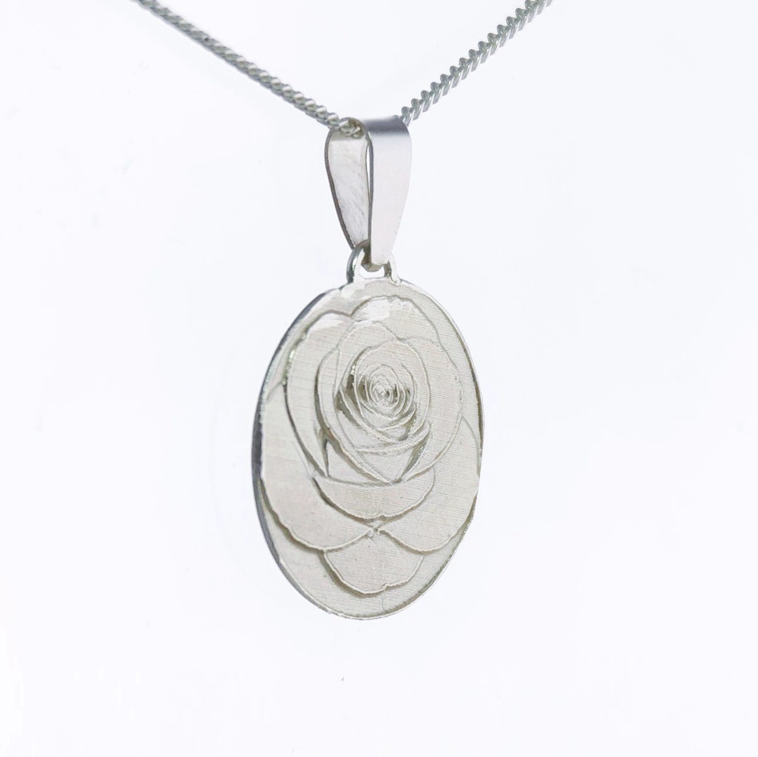 Sterling Silver Rose Necklace June Birth flower Engraved Gift Handmade Boxed